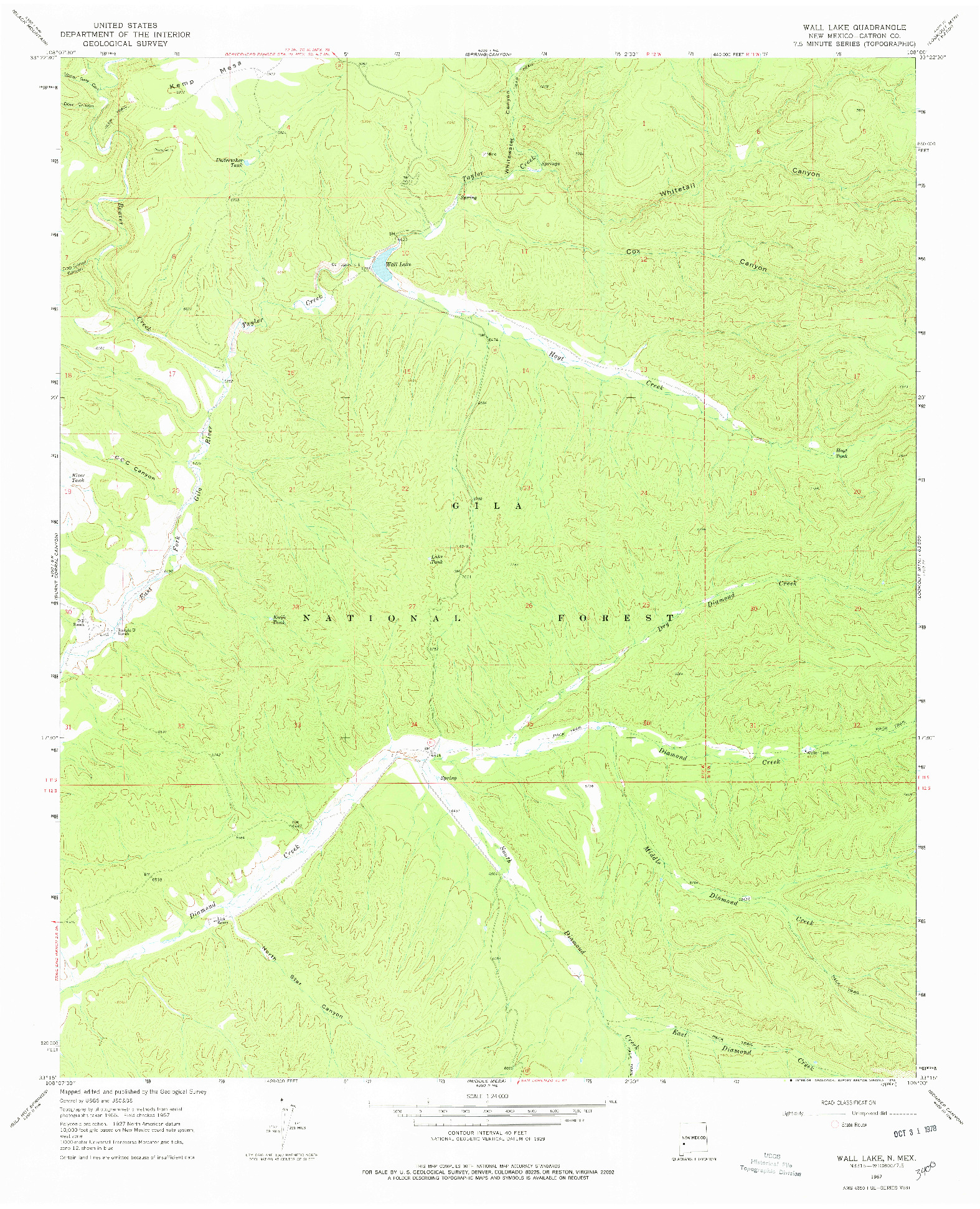 USGS 1:24000-SCALE QUADRANGLE FOR WALL LAKE, NM 1967