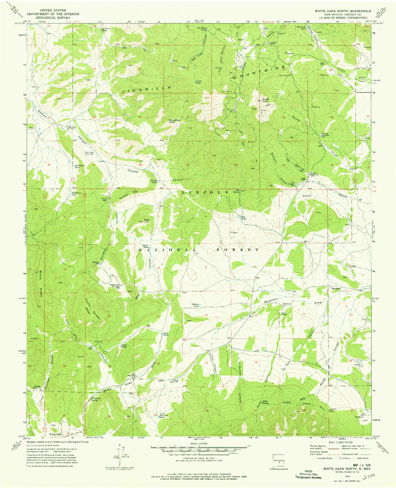 USGS 1:24000-SCALE QUADRANGLE FOR WHITE OAKS NORTH, NM 1973