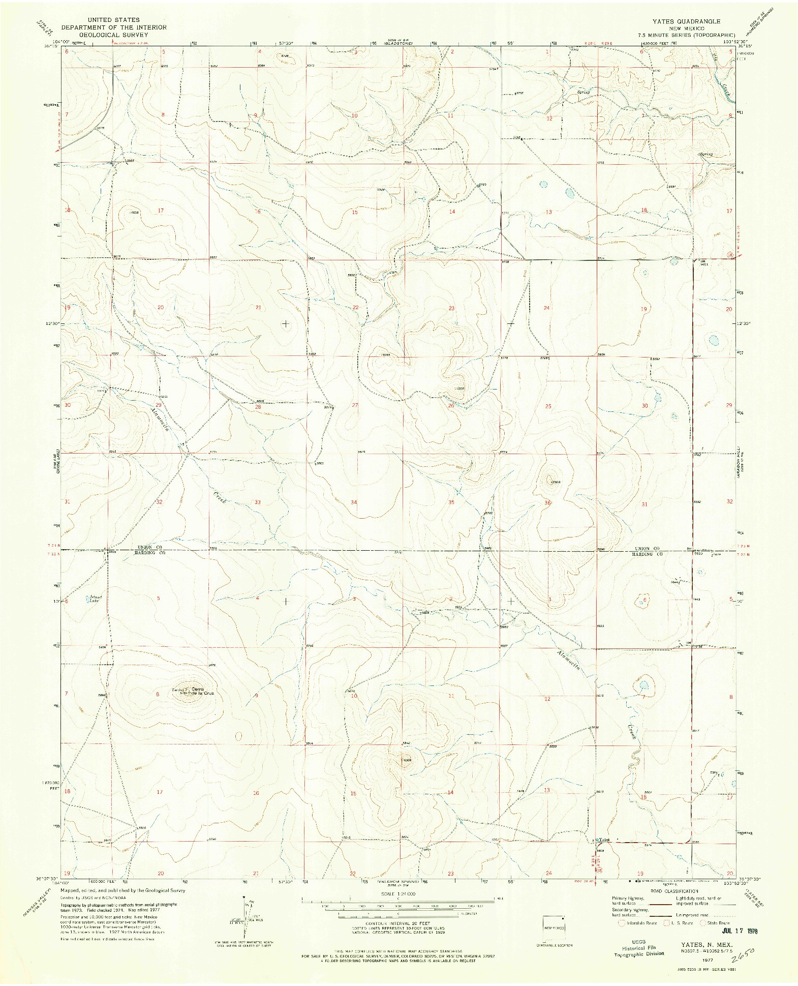 USGS 1:24000-SCALE QUADRANGLE FOR YATES, NM 1977