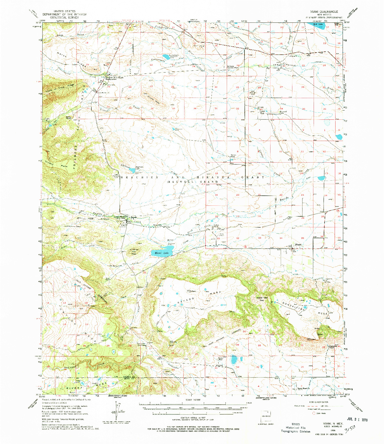 USGS 1:62500-SCALE QUADRANGLE FOR MIAMI, NM 1956