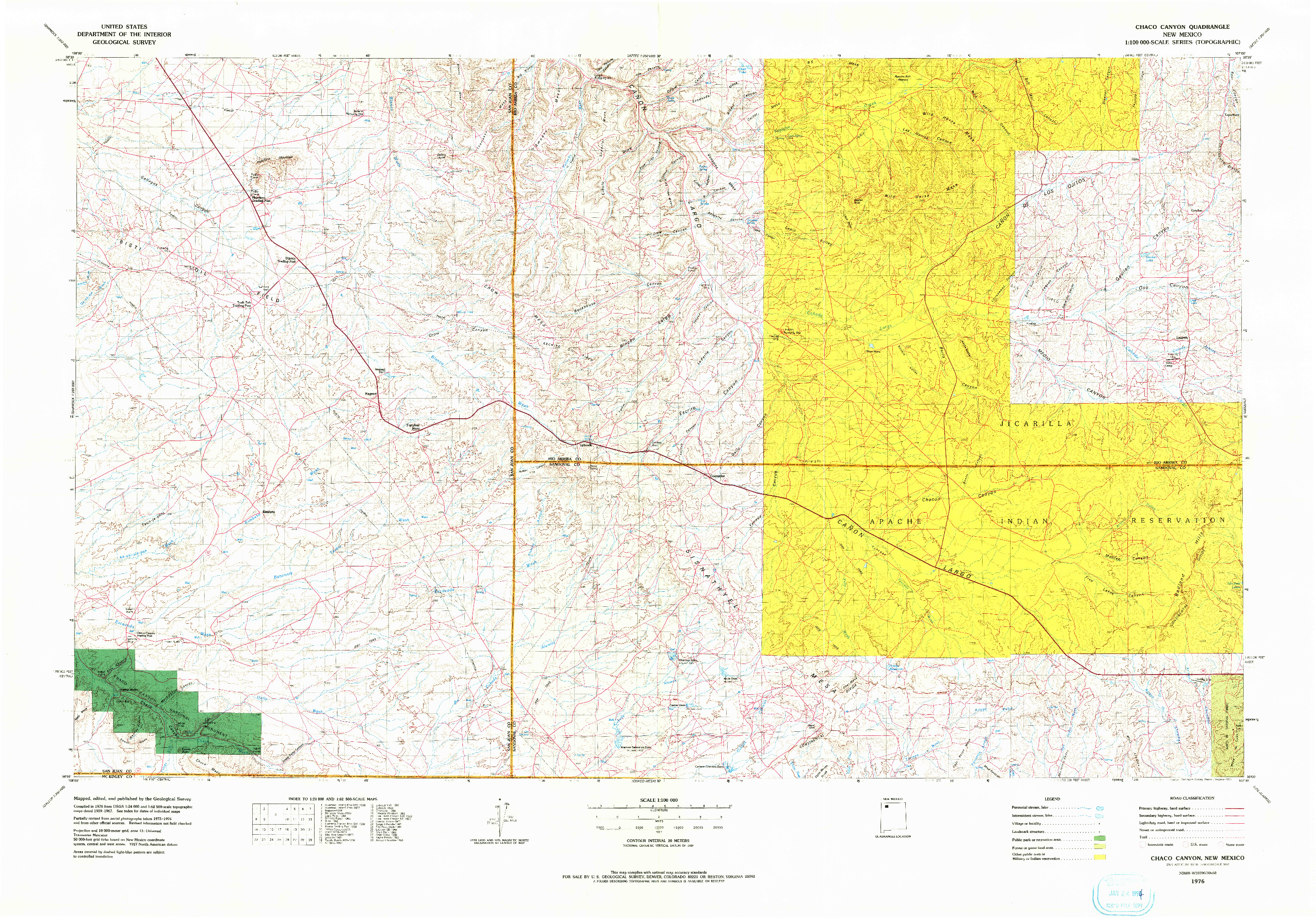 USGS 1:100000-SCALE QUADRANGLE FOR CHACO CANYON, NM 1976
