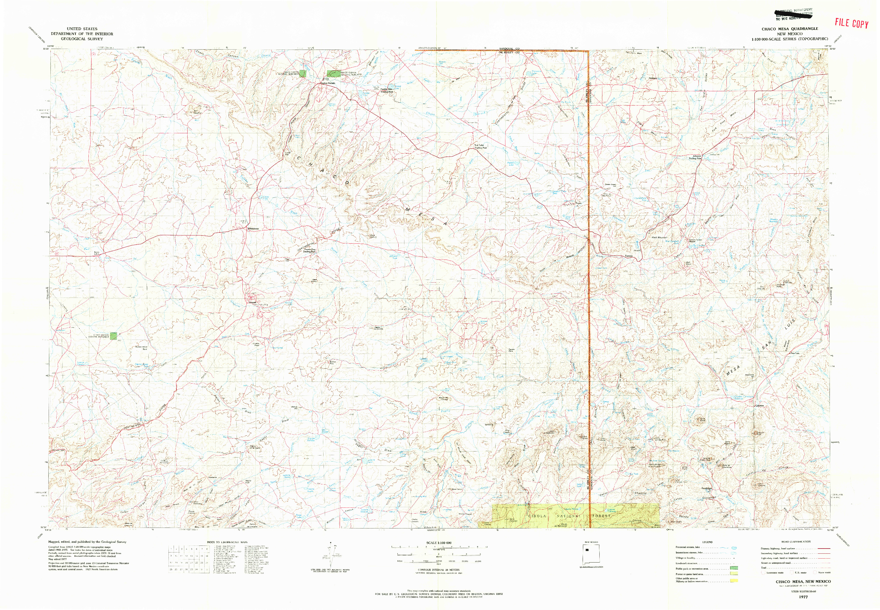 USGS 1:100000-SCALE QUADRANGLE FOR CHACO MESA, NM 1977