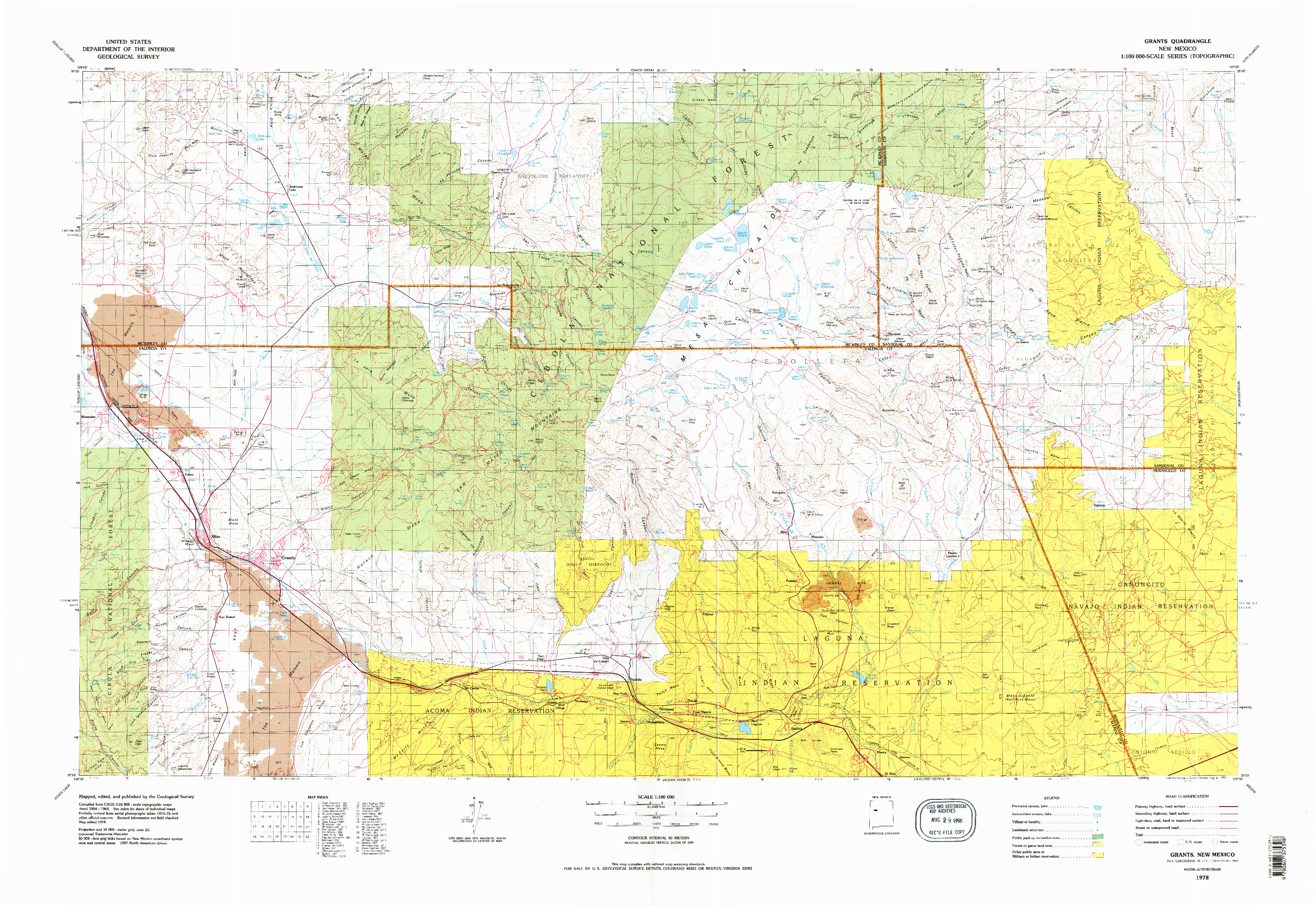 USGS 1:100000-SCALE QUADRANGLE FOR GRANTS, NM 1978