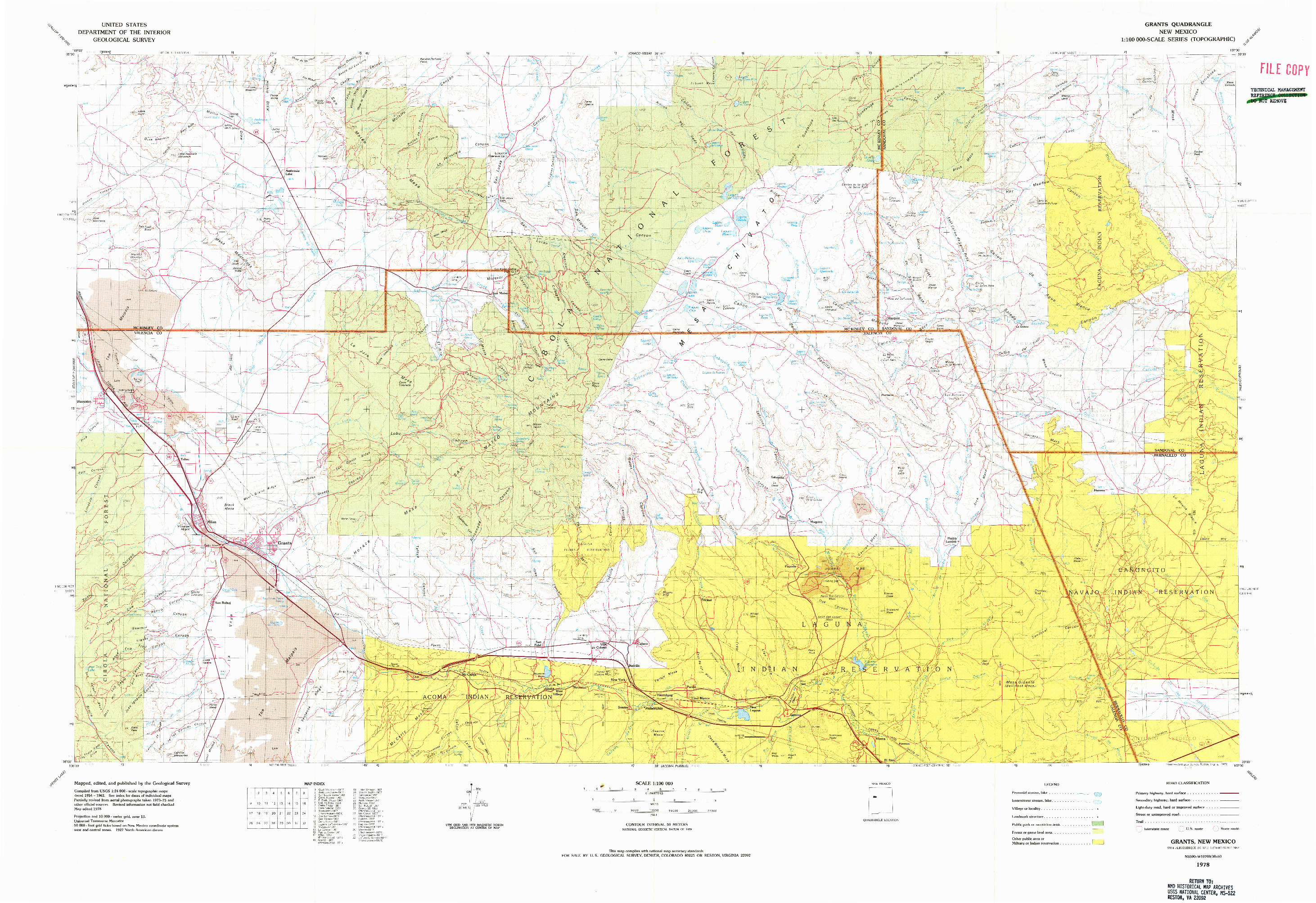 USGS 1:100000-SCALE QUADRANGLE FOR GRANTS, NM 1978