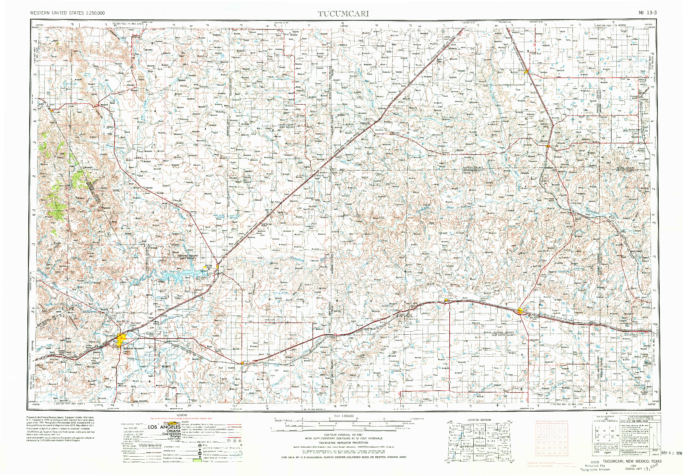 USGS 1:250000-SCALE QUADRANGLE FOR TUCUMCARI, NM 1954