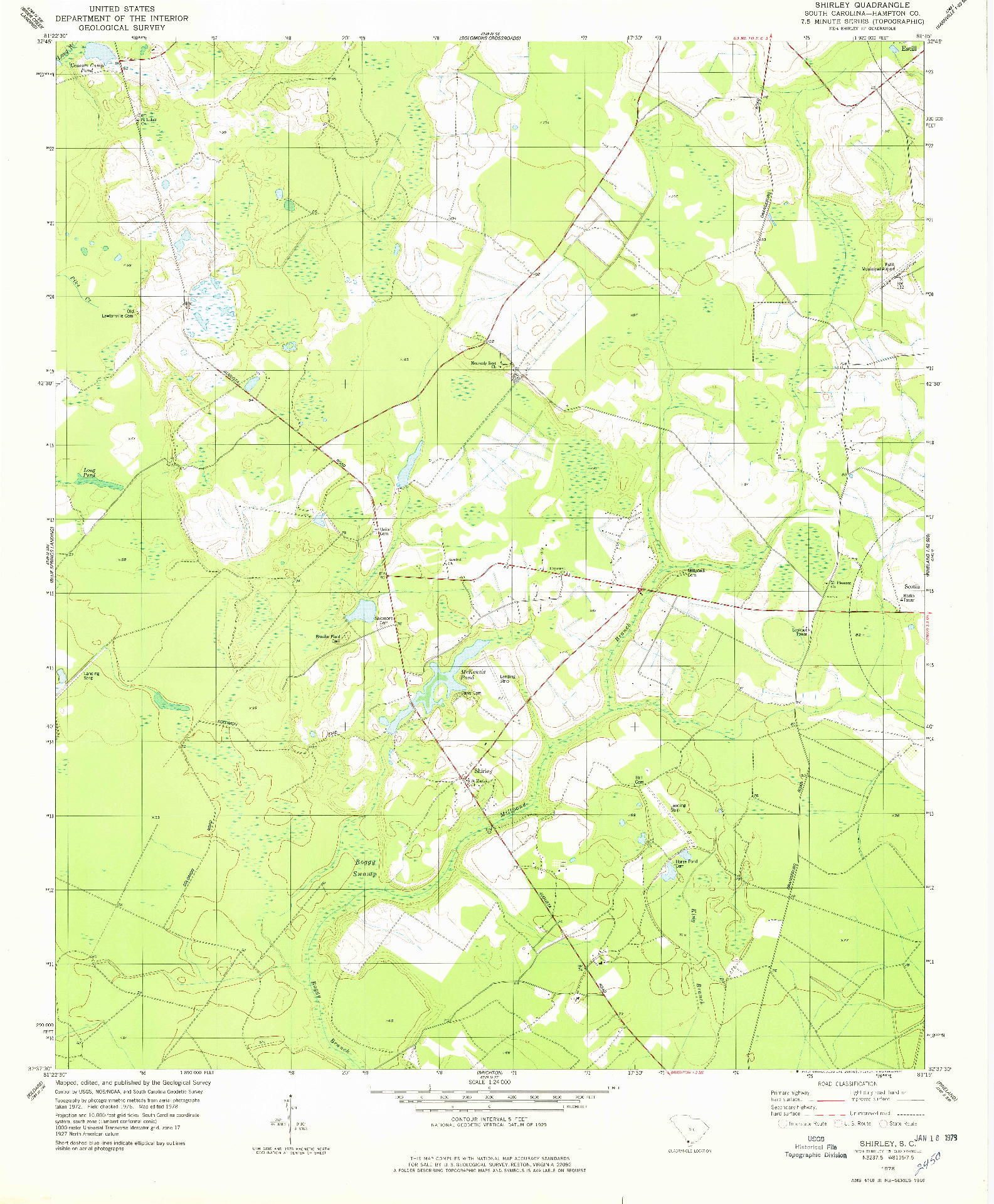 USGS 1:24000-SCALE QUADRANGLE FOR SHIRLEY, SC 1978