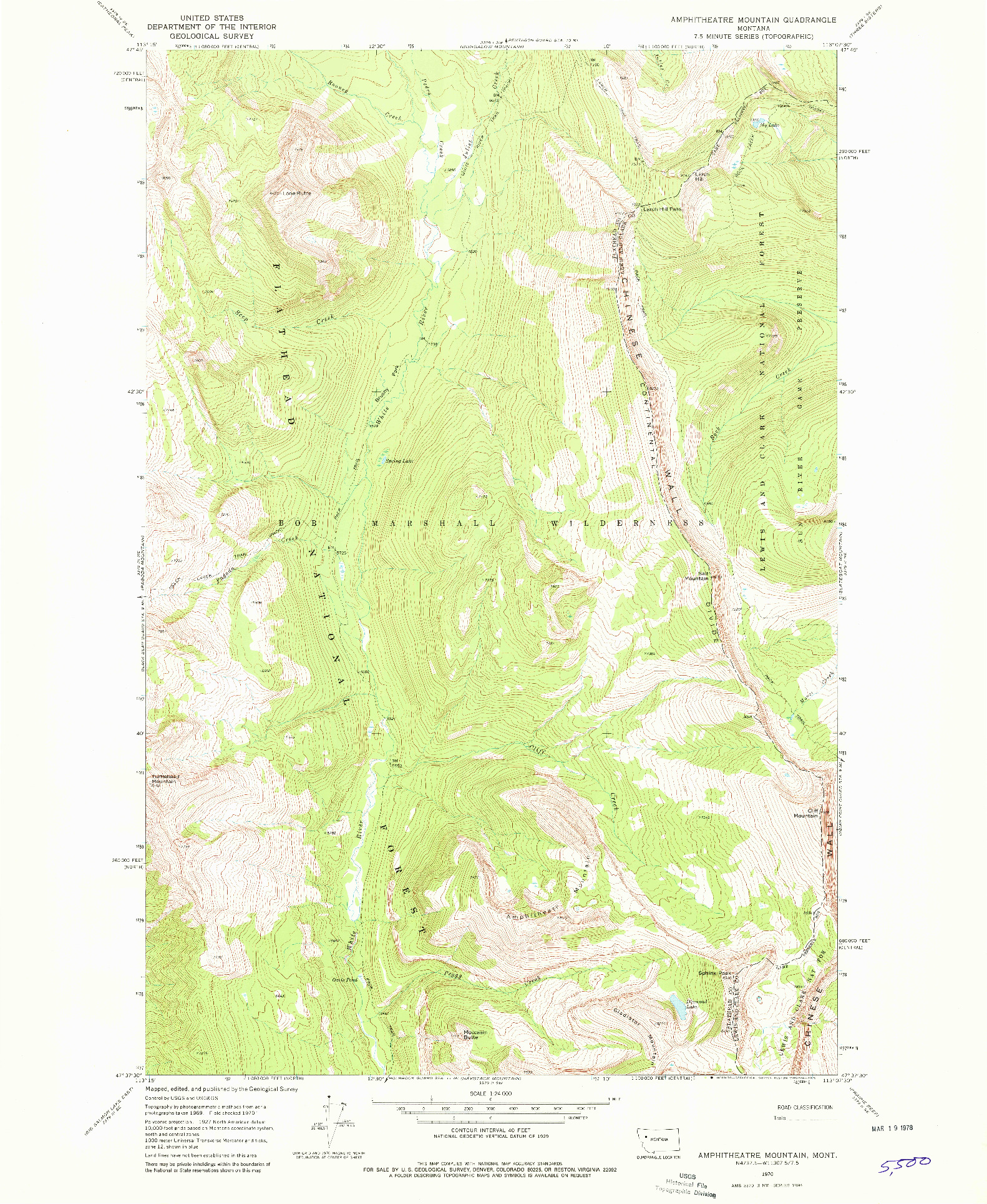 USGS 1:24000-SCALE QUADRANGLE FOR AMPHITHEATRE MOUNTAIN, MT 1970