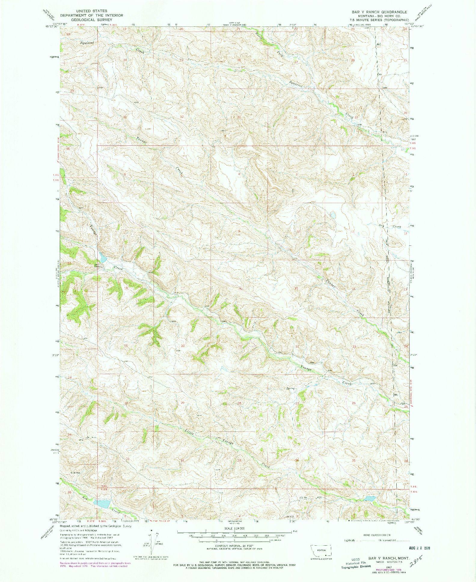 USGS 1:24000-SCALE QUADRANGLE FOR BAR V RANCH, MT 1967