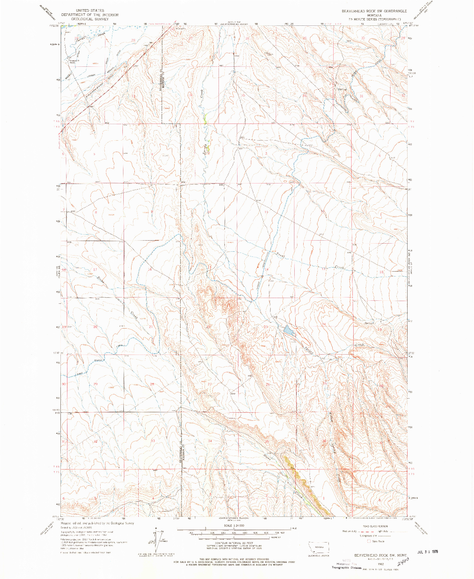 USGS 1:24000-SCALE QUADRANGLE FOR BEAVERHEAD ROCK SW, MT 1962