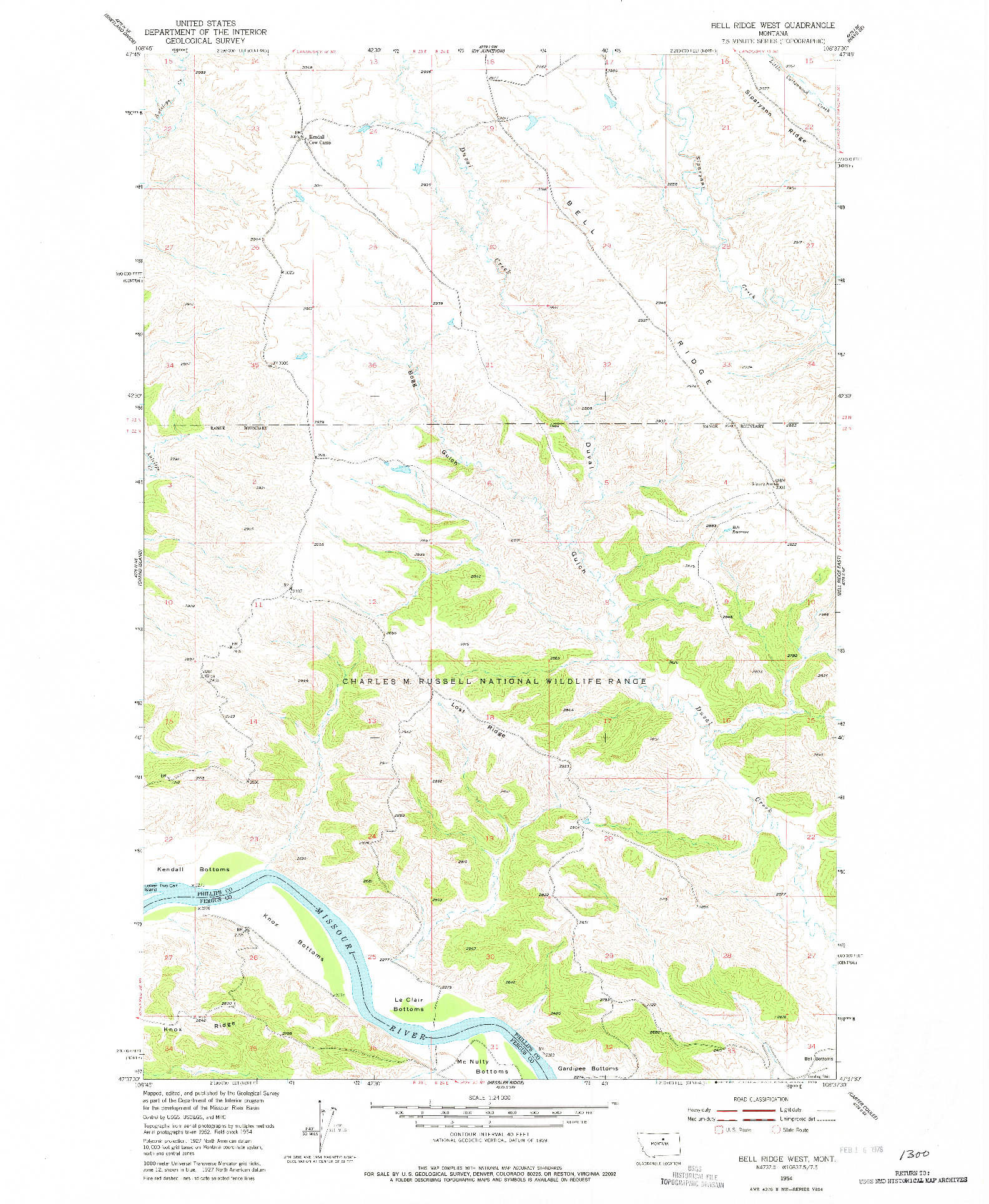 USGS 1:24000-SCALE QUADRANGLE FOR BELL RIDGE WEST, MT 1954