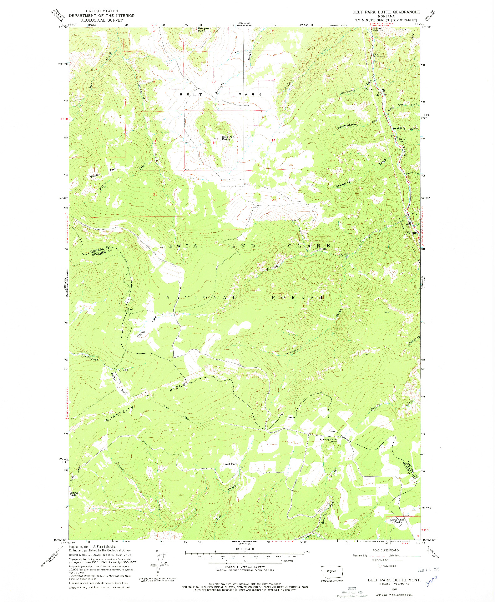 USGS 1:24000-SCALE QUADRANGLE FOR BELT PARK BUTTE, MT 1967