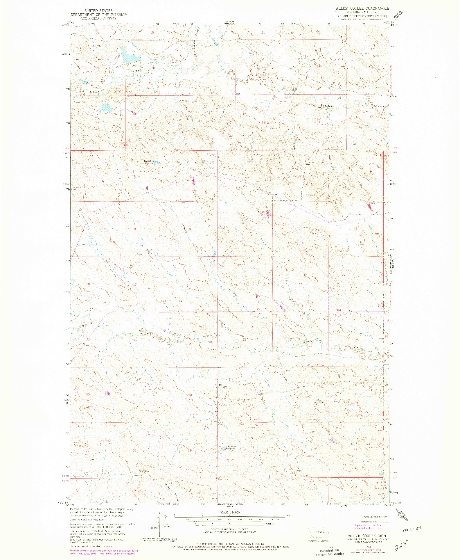 USGS 1:24000-SCALE QUADRANGLE FOR BILLICK COULEE, MT 1958