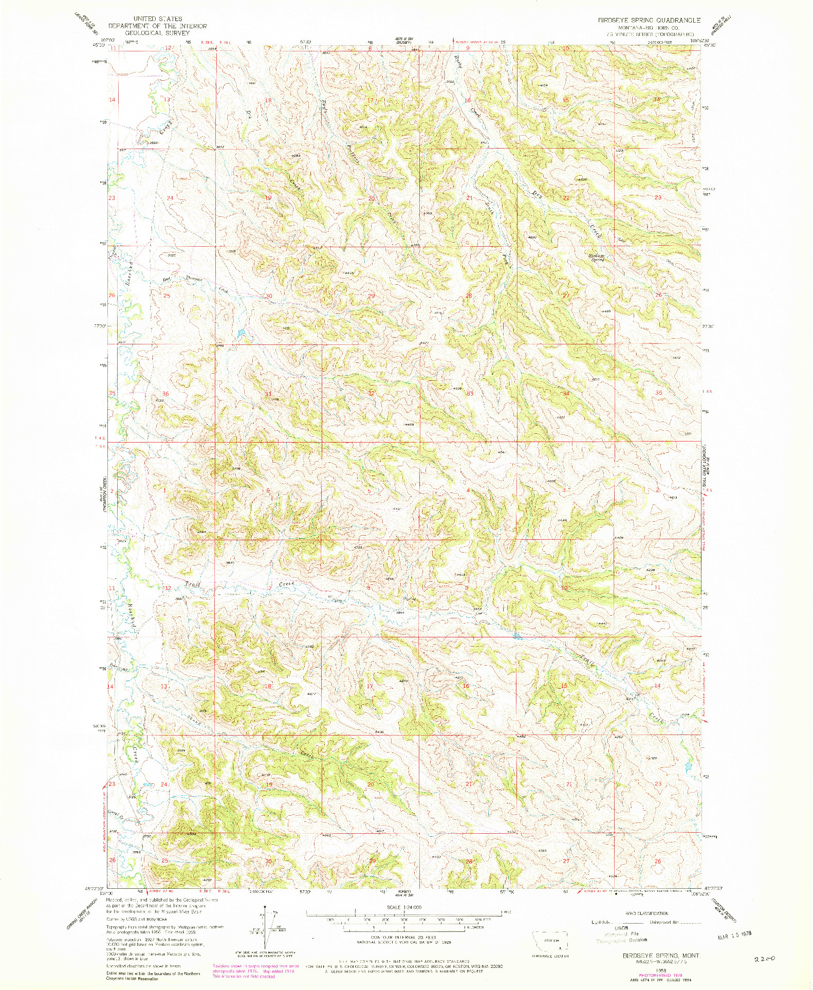 USGS 1:24000-SCALE QUADRANGLE FOR BIRDSEYE SPRING, MT 1958