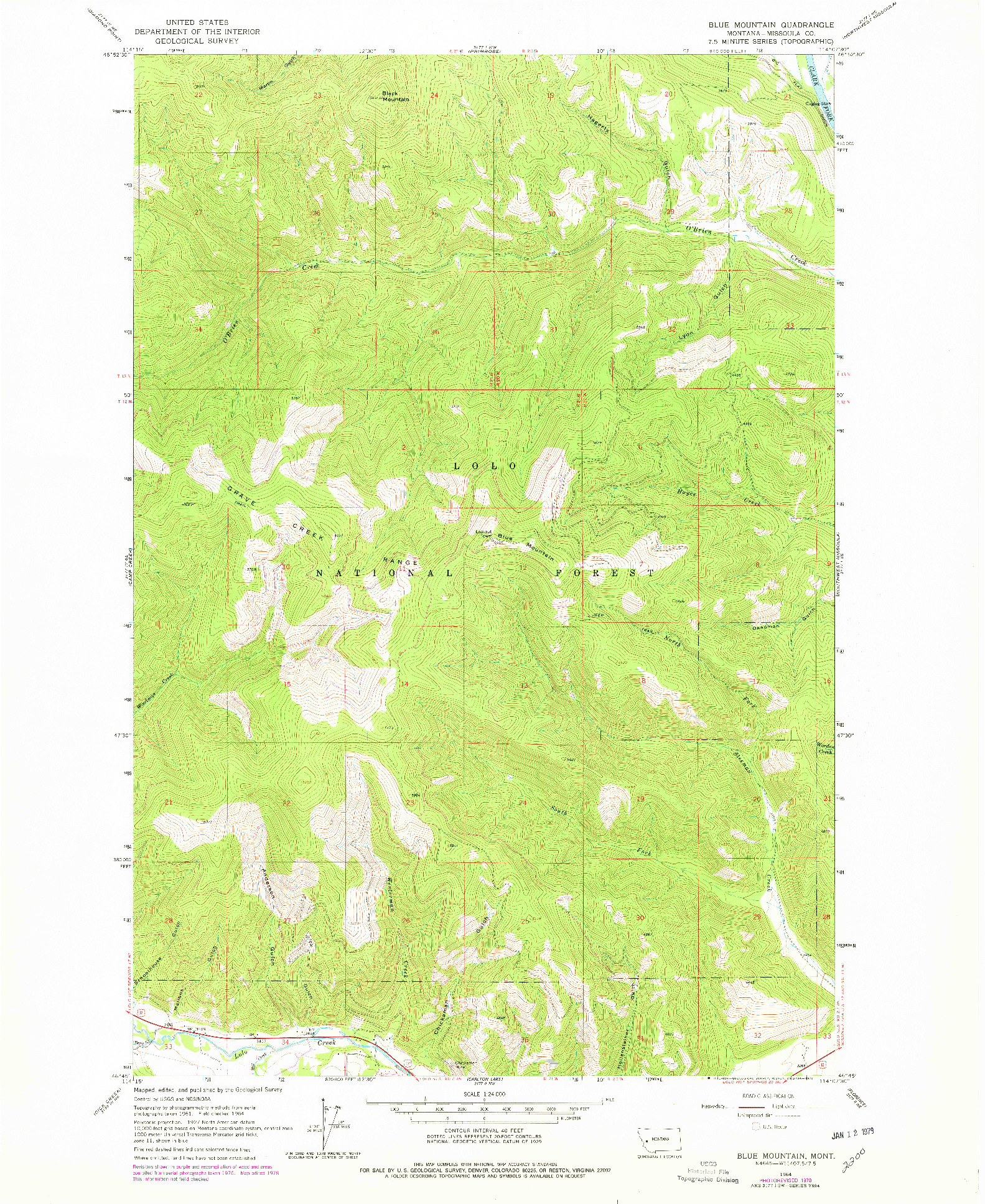 USGS 1:24000-SCALE QUADRANGLE FOR BLUE MOUNTAIN, MT 1964