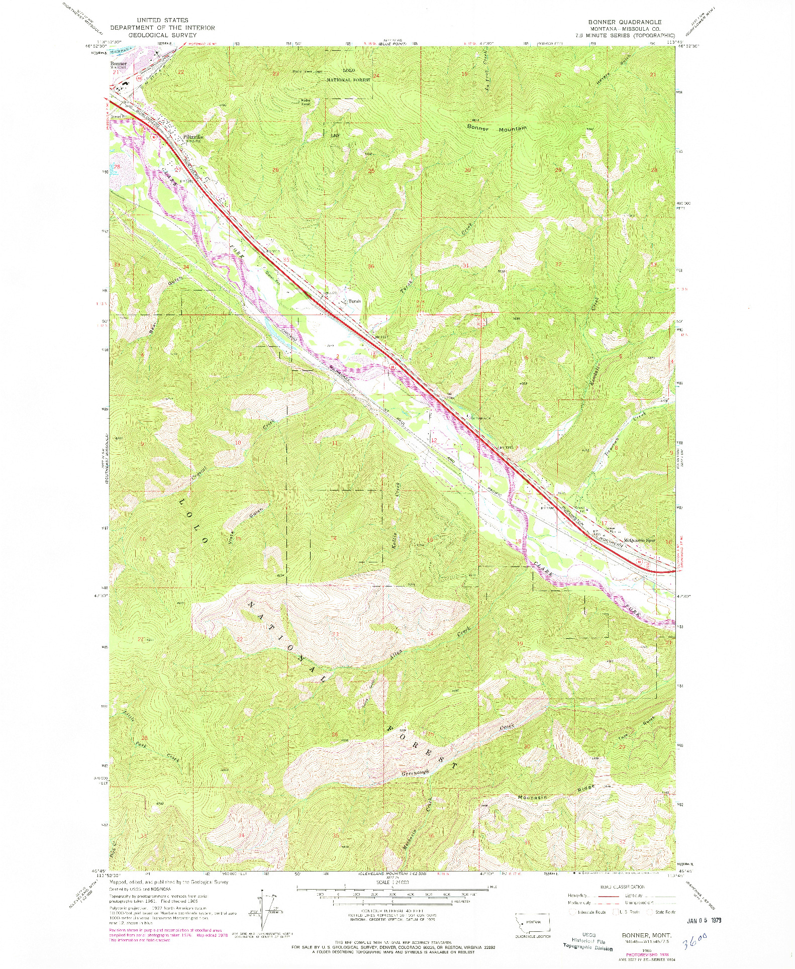 USGS 1:24000-SCALE QUADRANGLE FOR BONNER, MT 1965