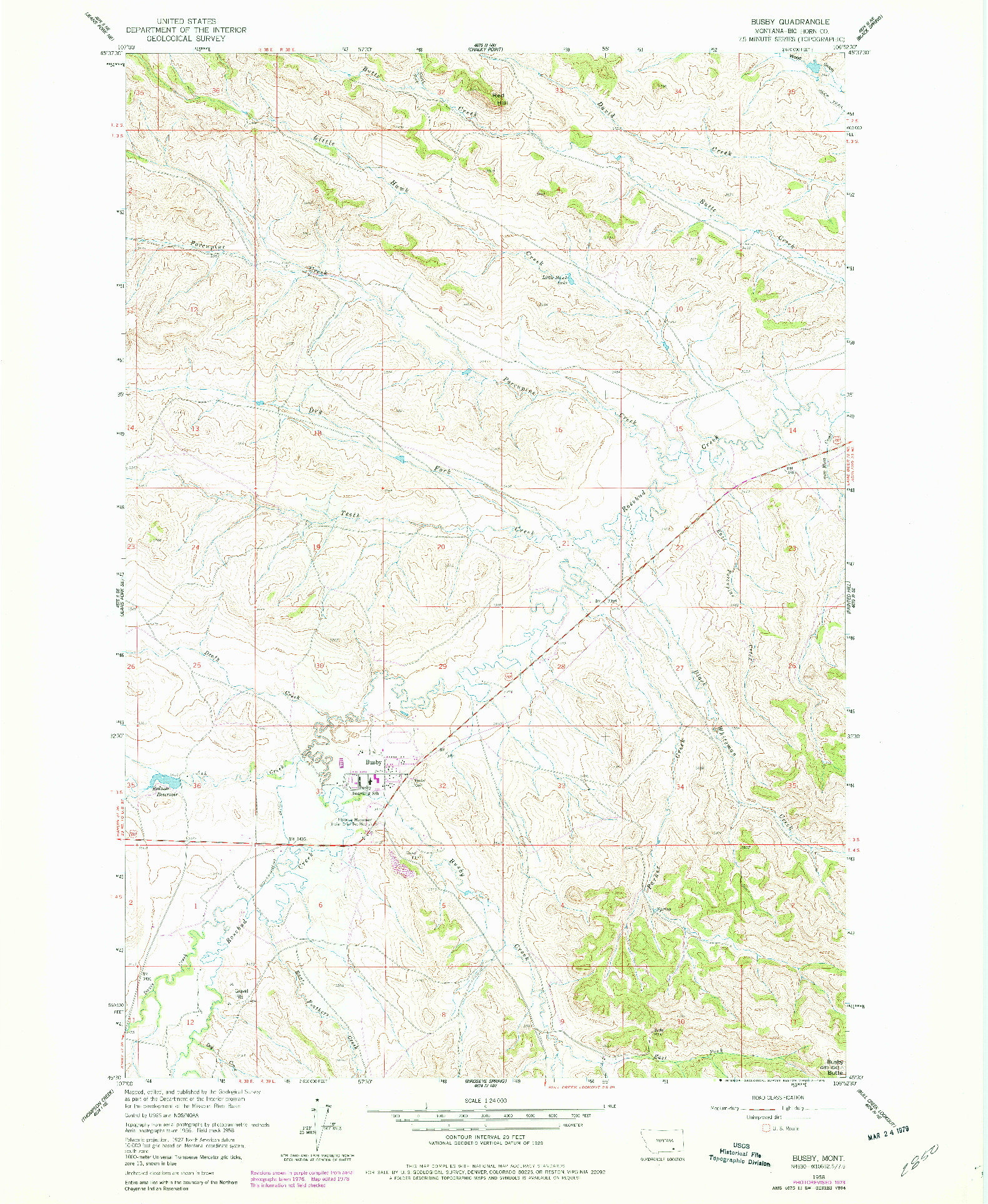 USGS 1:24000-SCALE QUADRANGLE FOR BUSBY, MT 1958