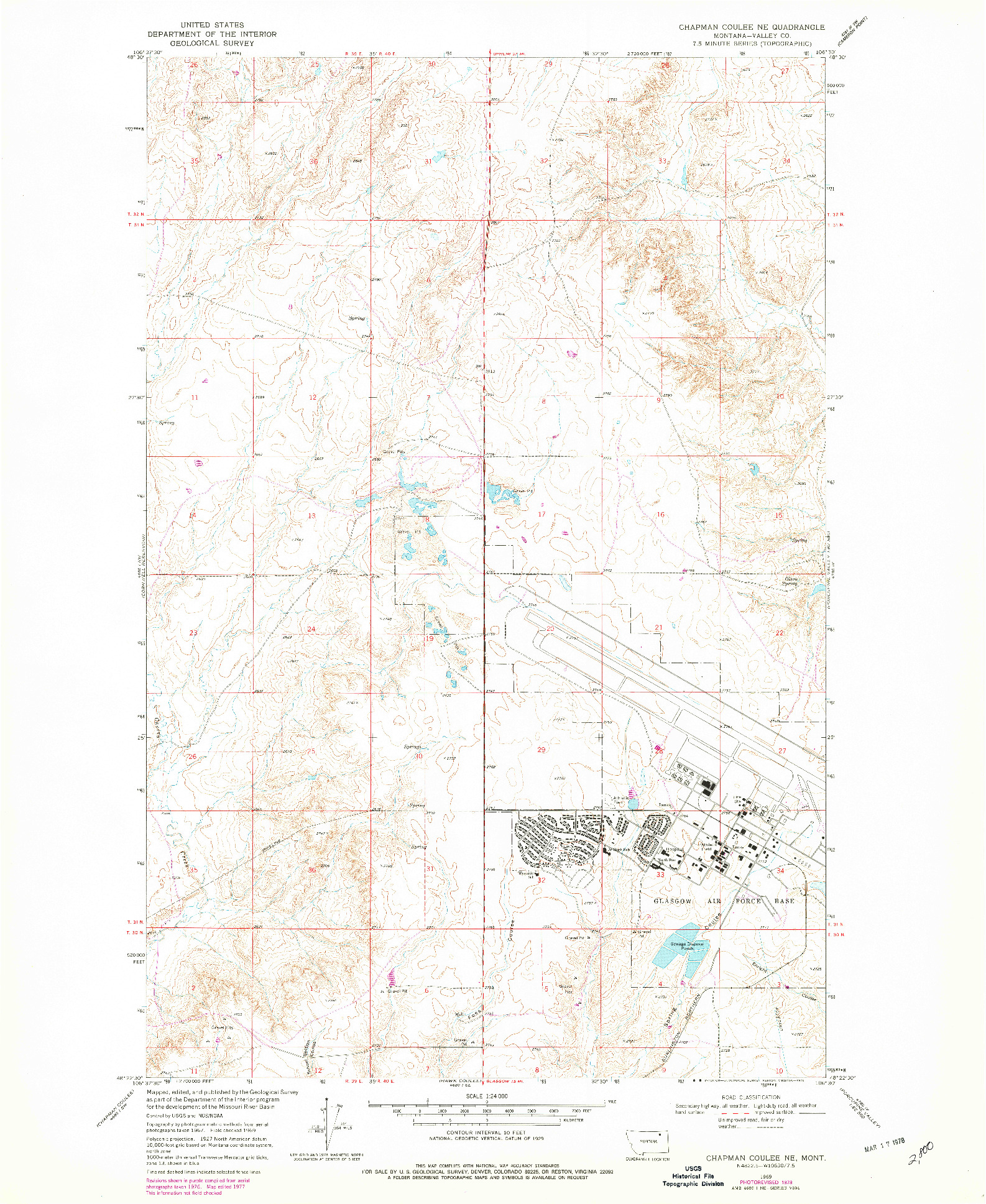 USGS 1:24000-SCALE QUADRANGLE FOR CHAPMAN COULEE NE, MT 1969