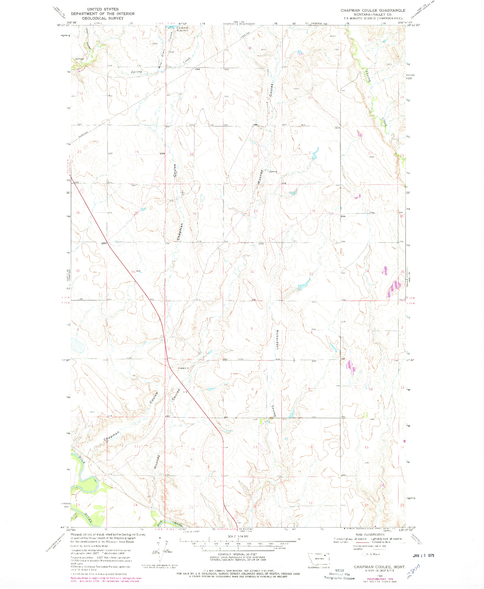 USGS 1:24000-SCALE QUADRANGLE FOR CHAPMAN COULEE, MT 1969