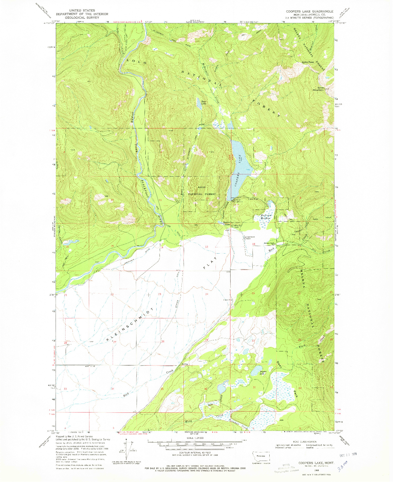 USGS 1:24000-SCALE QUADRANGLE FOR COOPERS LAKE, MT 1968