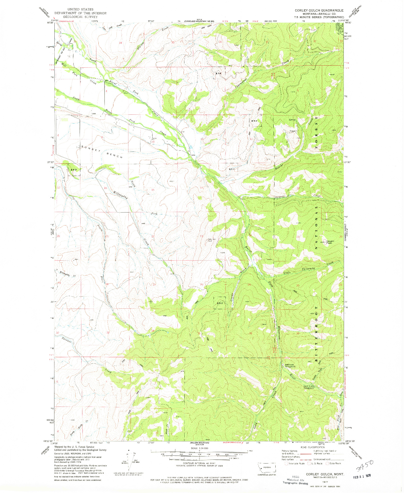 USGS 1:24000-SCALE QUADRANGLE FOR CORLEY GULCH, MT 1977
