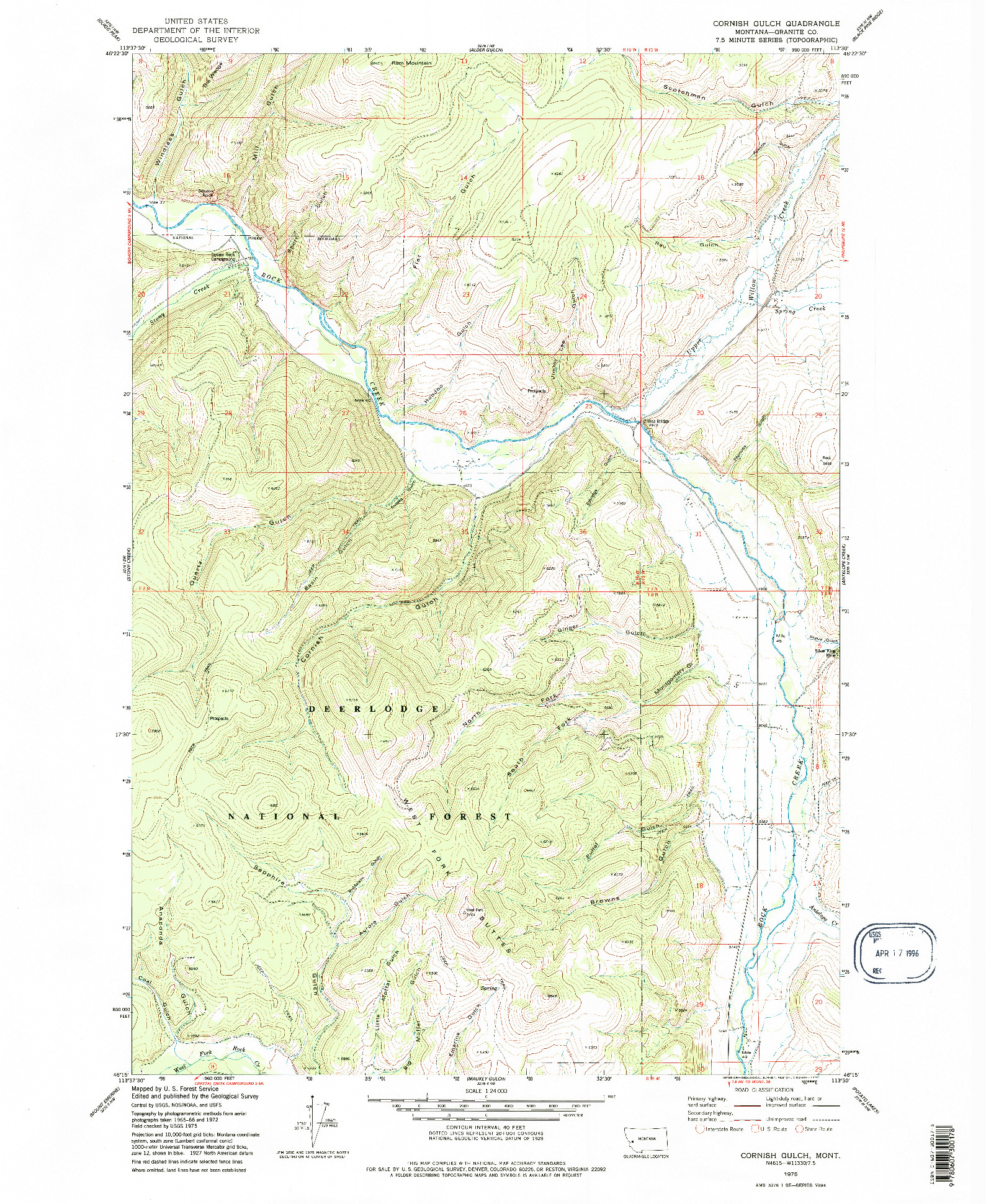 USGS 1:24000-SCALE QUADRANGLE FOR CORNISH GULCH, MT 1975