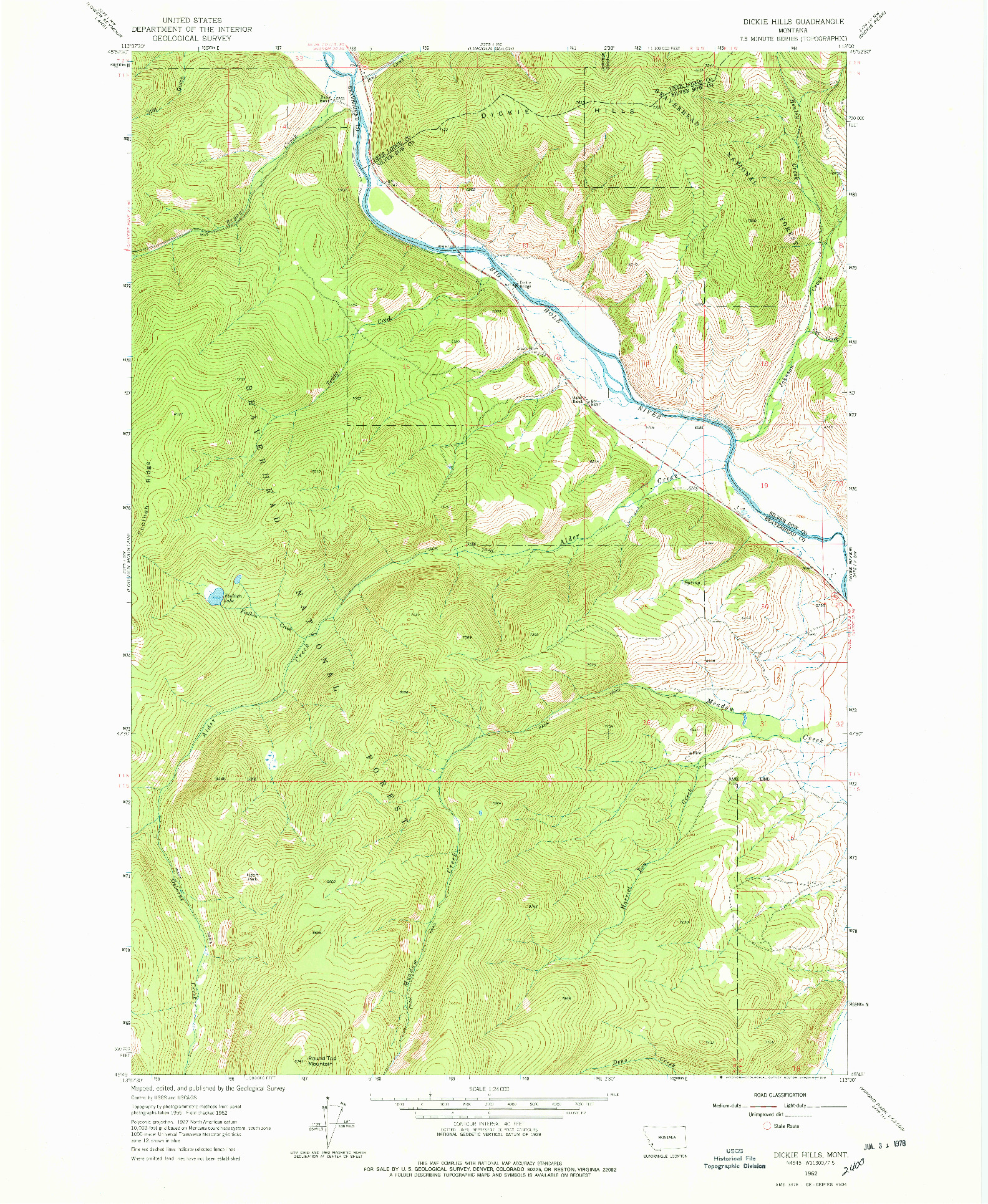 USGS 1:24000-SCALE QUADRANGLE FOR DICKIE HILLS, MT 1962