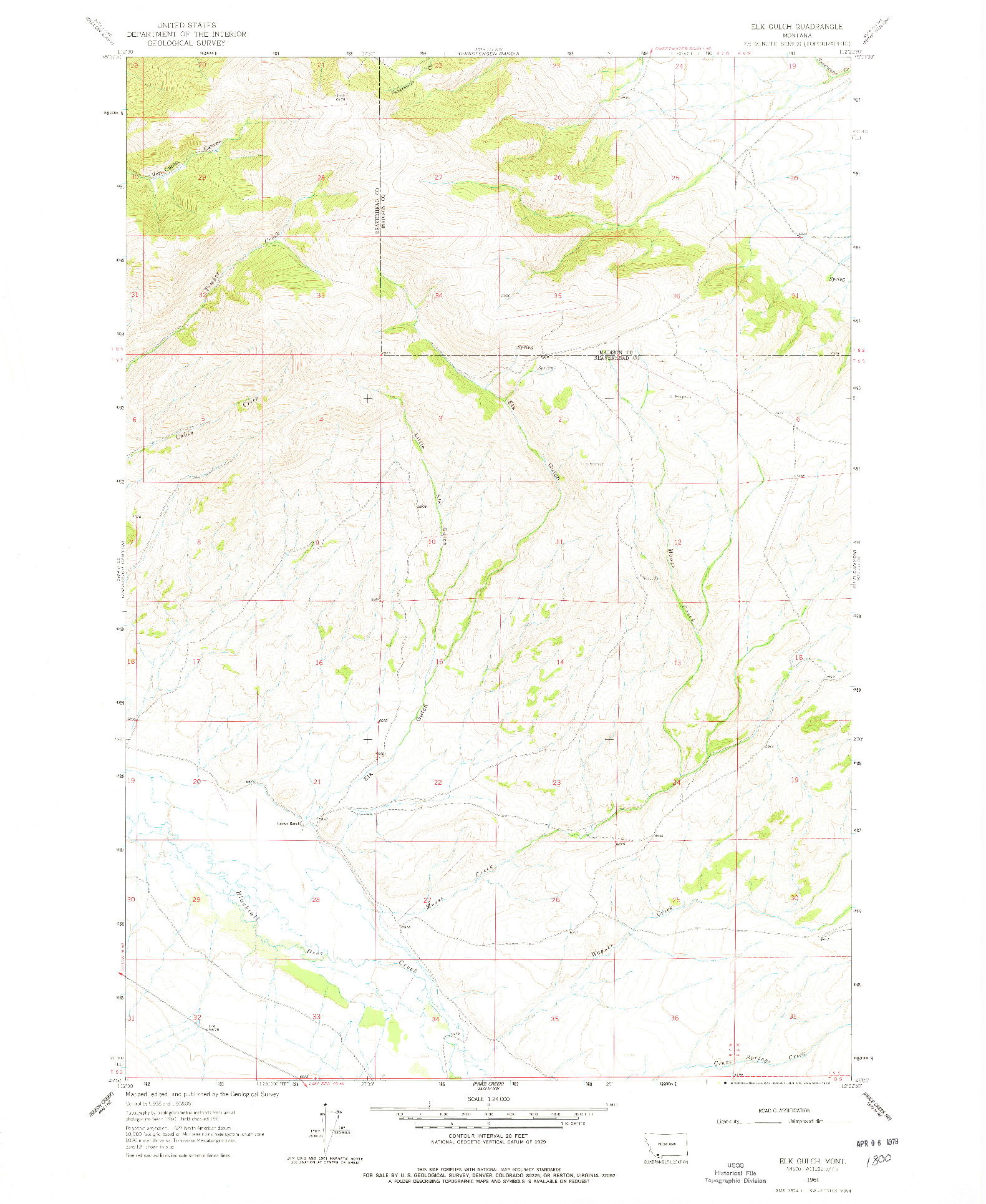 USGS 1:24000-SCALE QUADRANGLE FOR ELK GULCH, MT 1961
