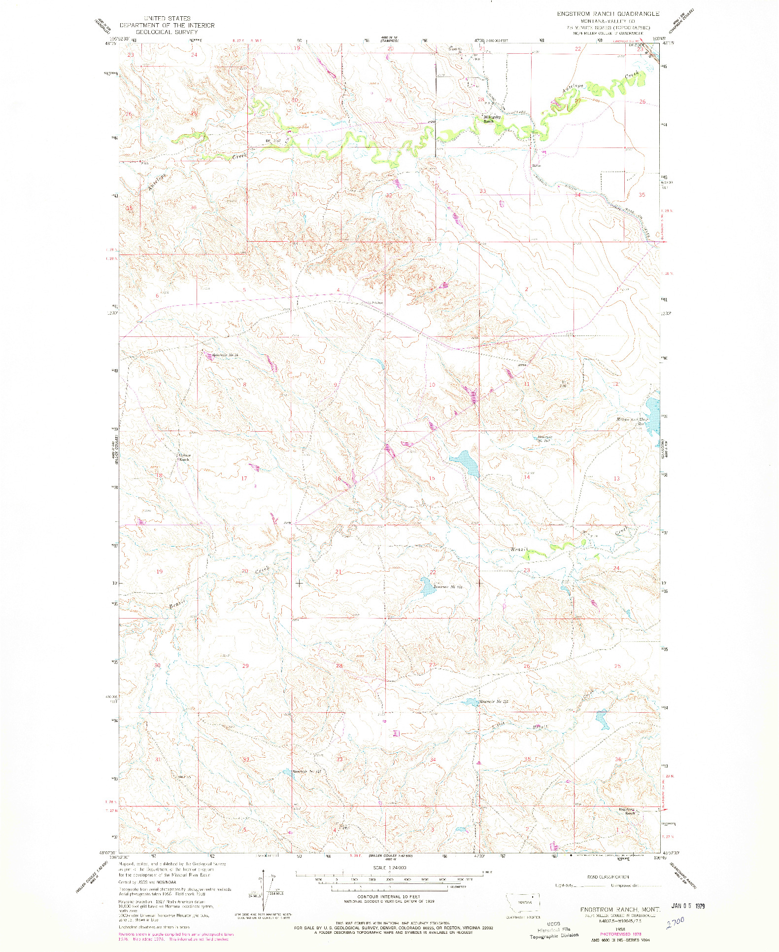 USGS 1:24000-SCALE QUADRANGLE FOR ENGSTROM  RANCH, MT 1958