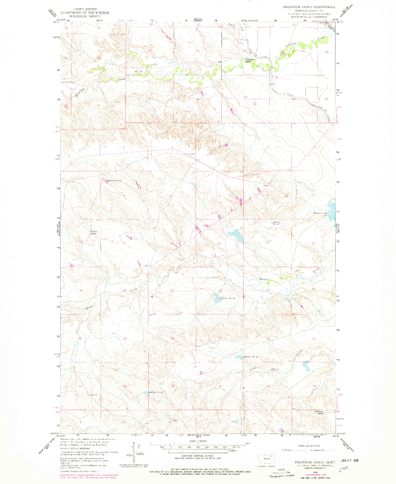 USGS 1:24000-SCALE QUADRANGLE FOR ENGSTROM RANCH, MT 1958