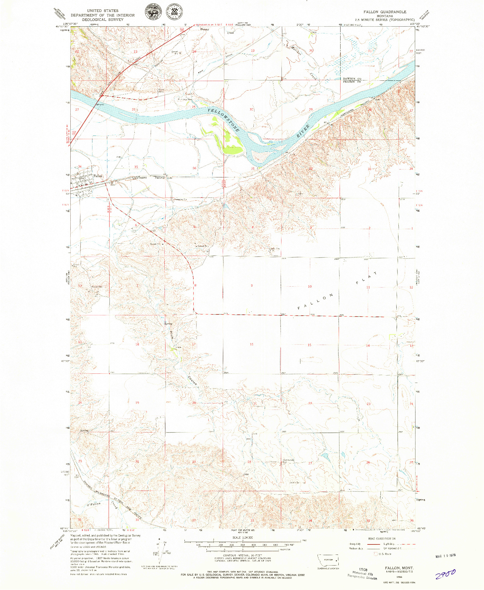 USGS 1:24000-SCALE QUADRANGLE FOR FALLON, MT 1966