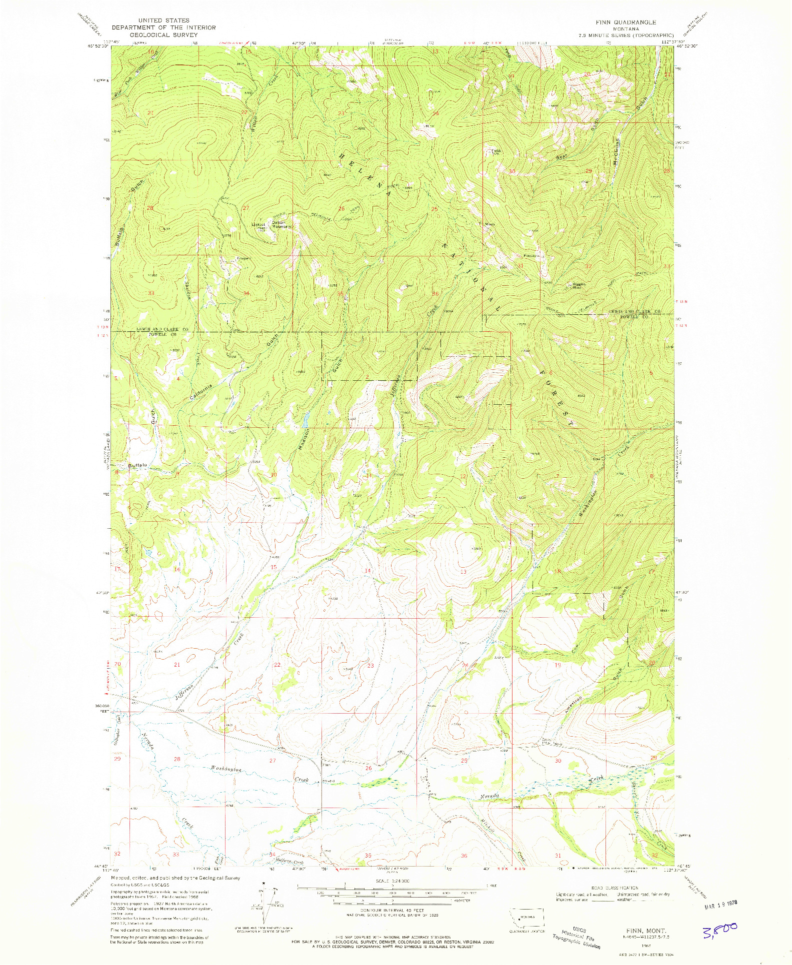 USGS 1:24000-SCALE QUADRANGLE FOR FINN, MT 1968