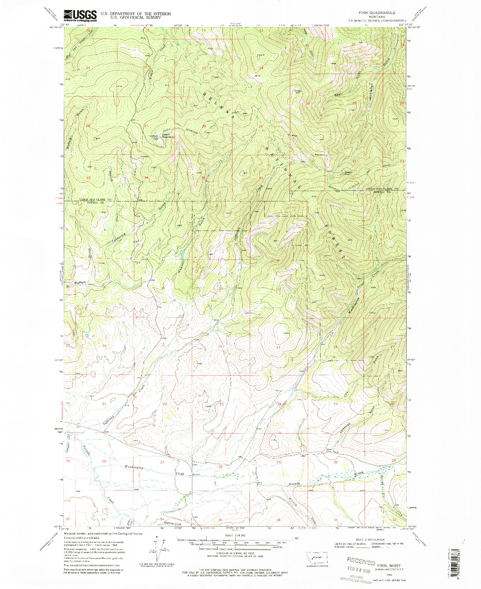 USGS 1:24000-SCALE QUADRANGLE FOR FINN, MT 1968