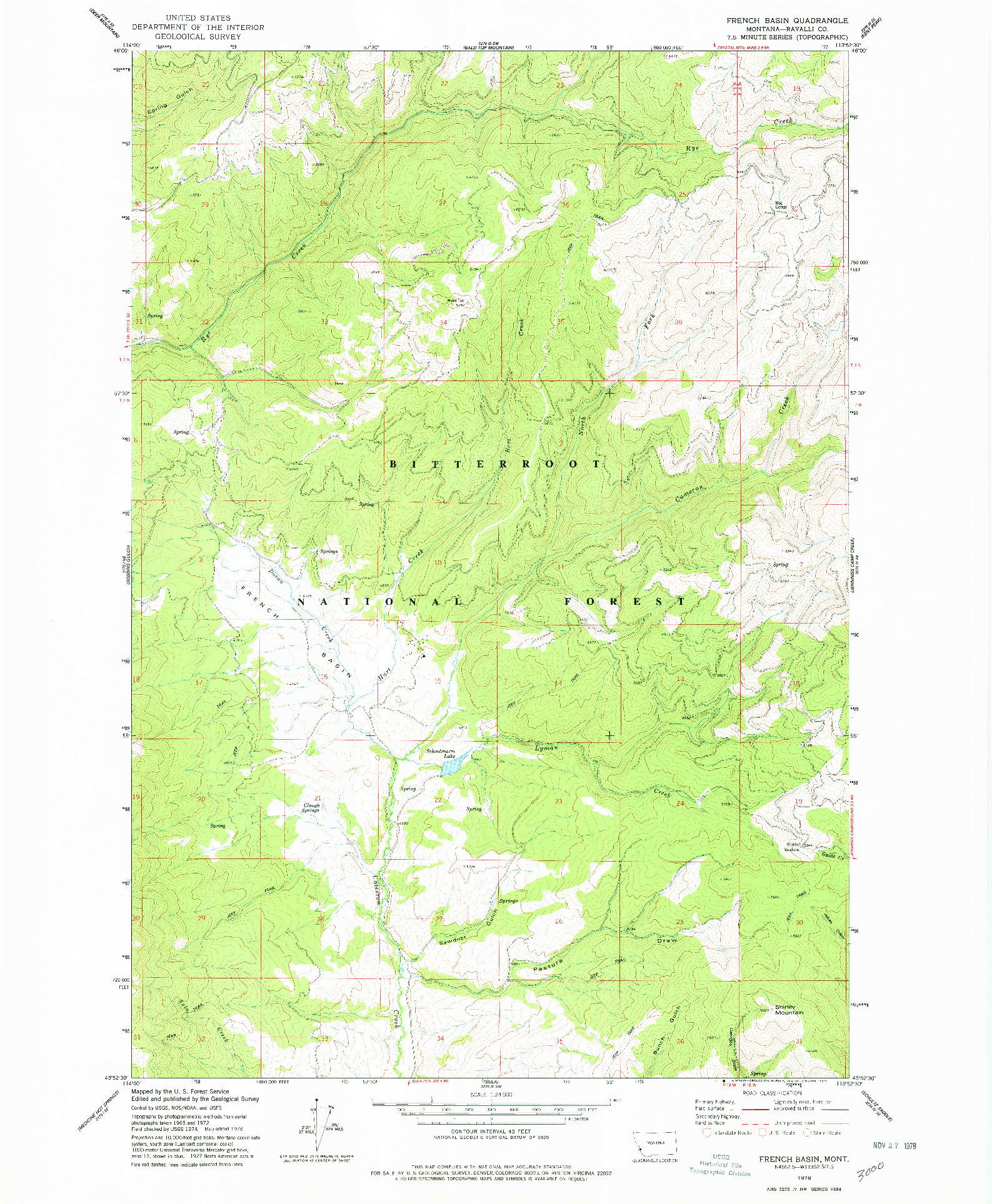 USGS 1:24000-SCALE QUADRANGLE FOR FRENCH BASIN, MT 1978
