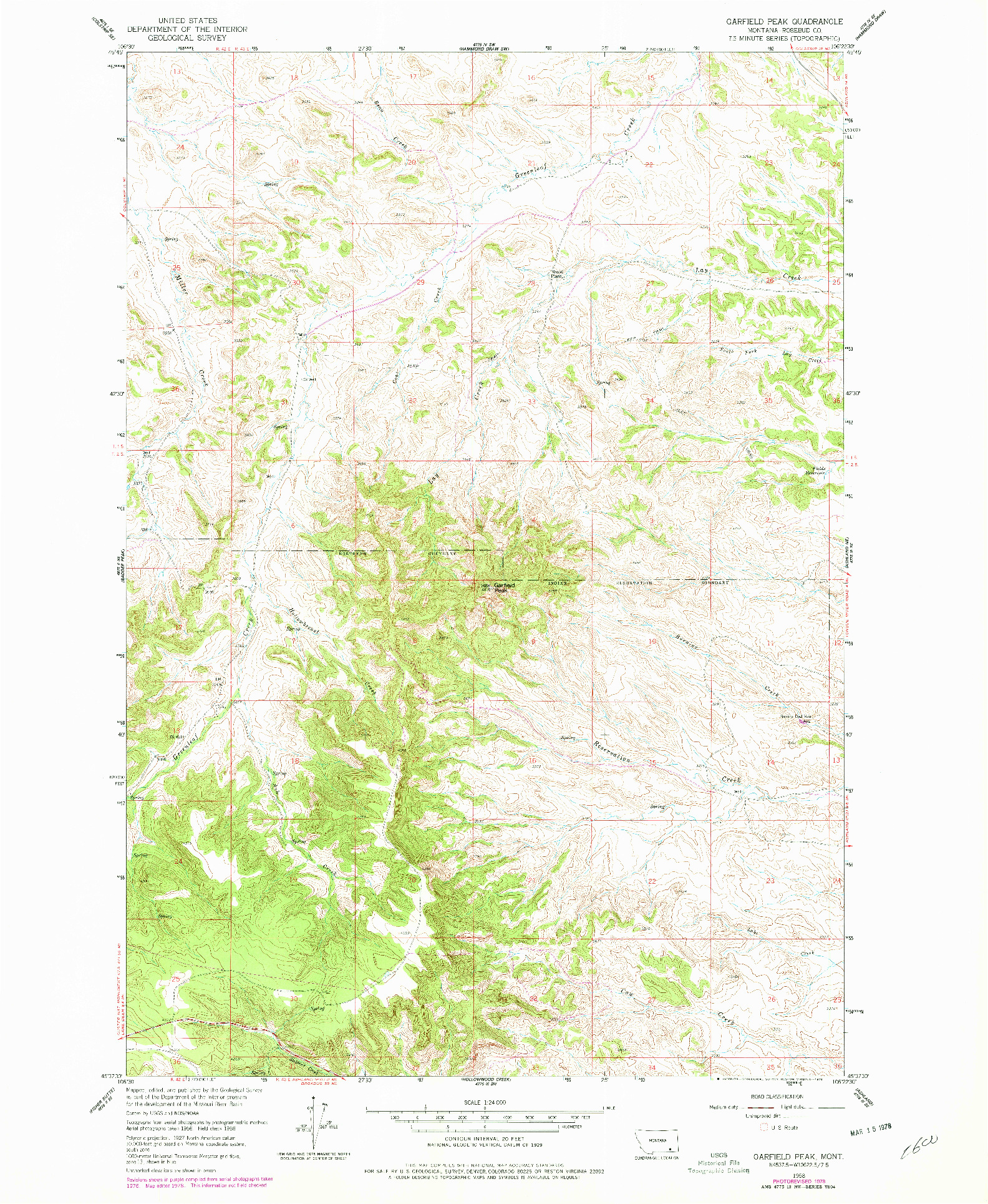 USGS 1:24000-SCALE QUADRANGLE FOR GARFIELD PEAK, MT 1958