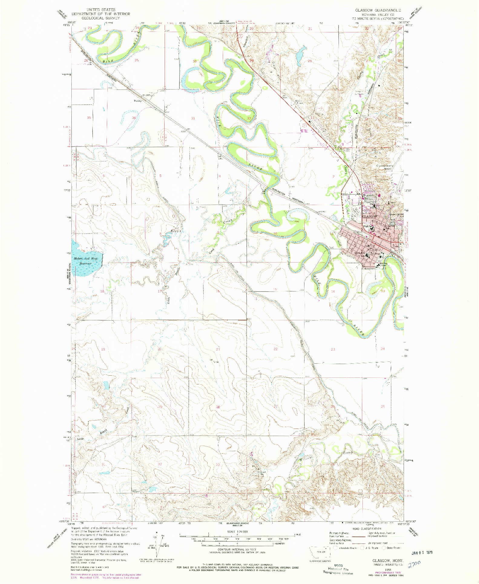 USGS 1:24000-SCALE QUADRANGLE FOR GLASGOW, MT 1958