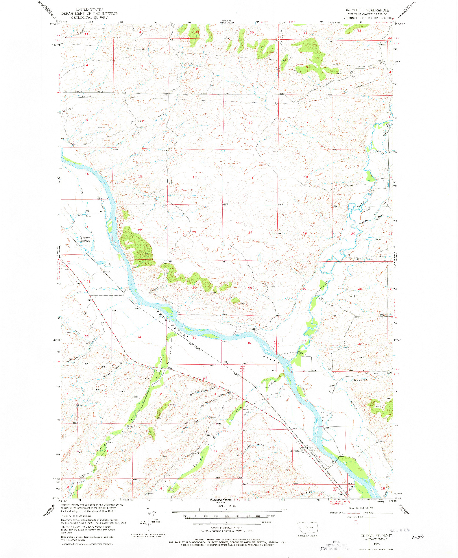 USGS 1:24000-SCALE QUADRANGLE FOR GREYCLIFF, MT 1955