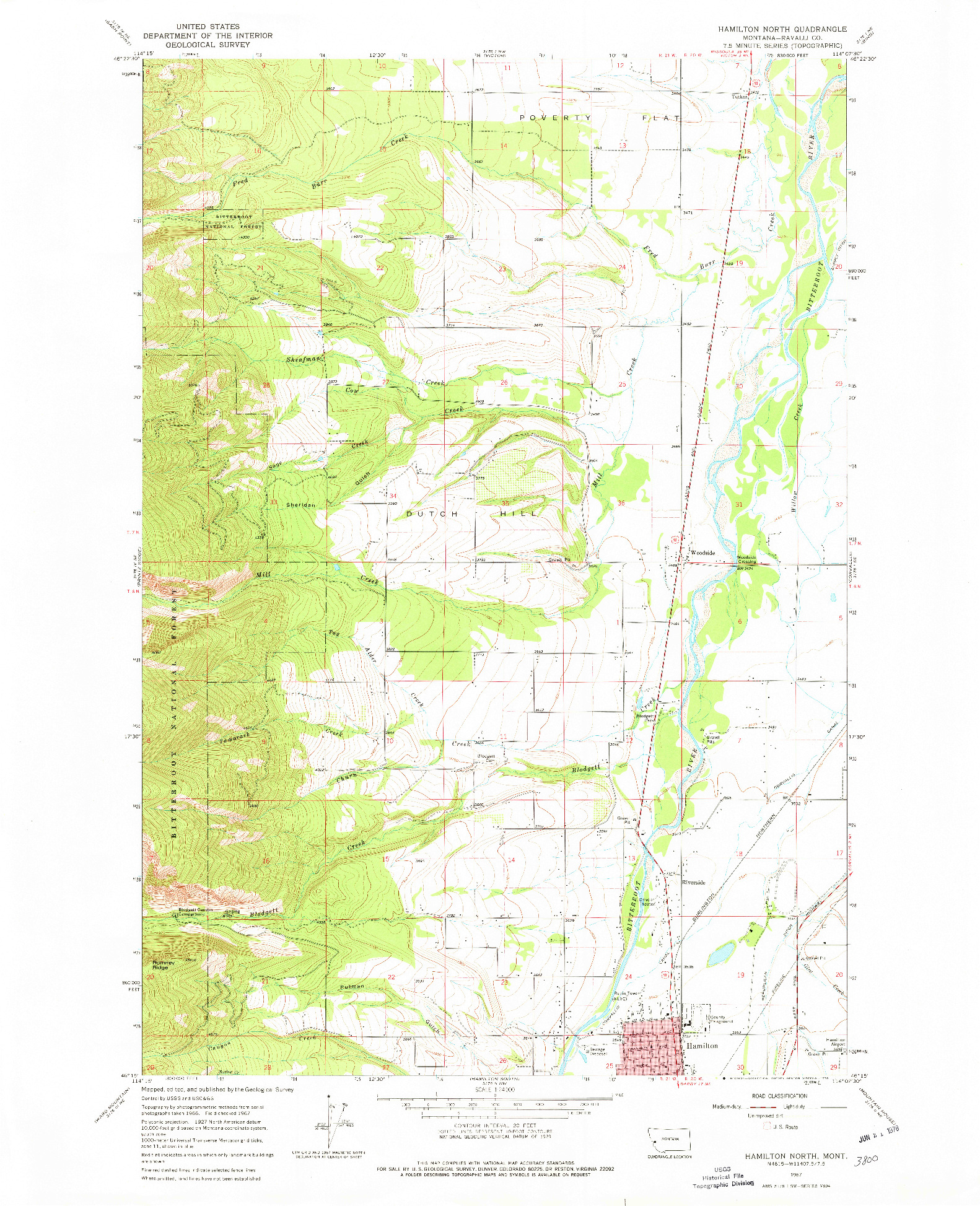 USGS 1:24000-SCALE QUADRANGLE FOR HAMILTON NORTH, MT 1967