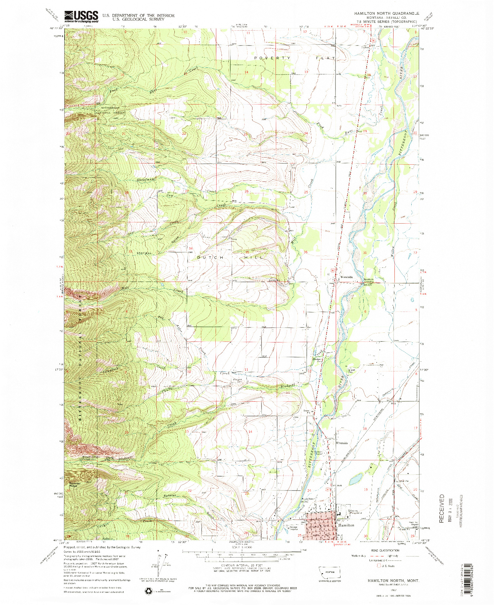 USGS 1:24000-SCALE QUADRANGLE FOR HAMILTON NORTH, MT 1967