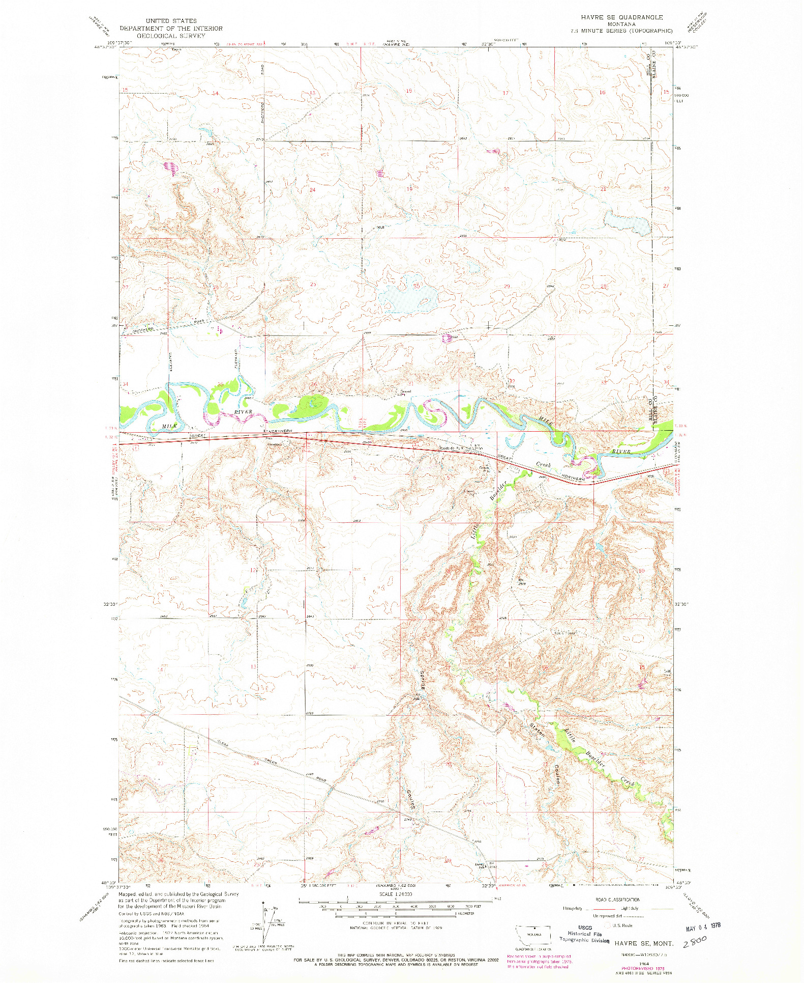 USGS 1:24000-SCALE QUADRANGLE FOR HAVRE SE, MT 1964