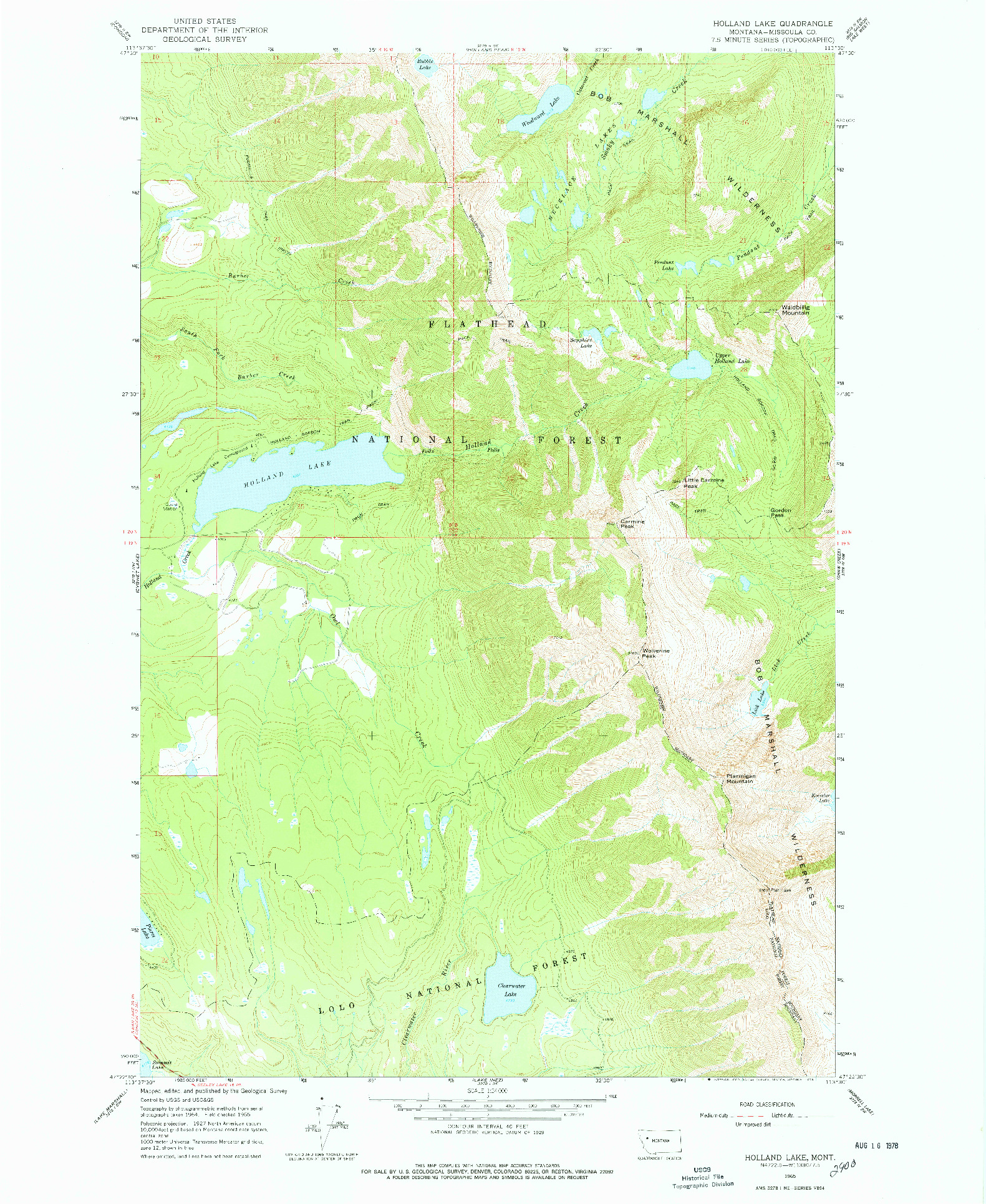 USGS 1:24000-SCALE QUADRANGLE FOR HOLLAND LAKE, MT 1965
