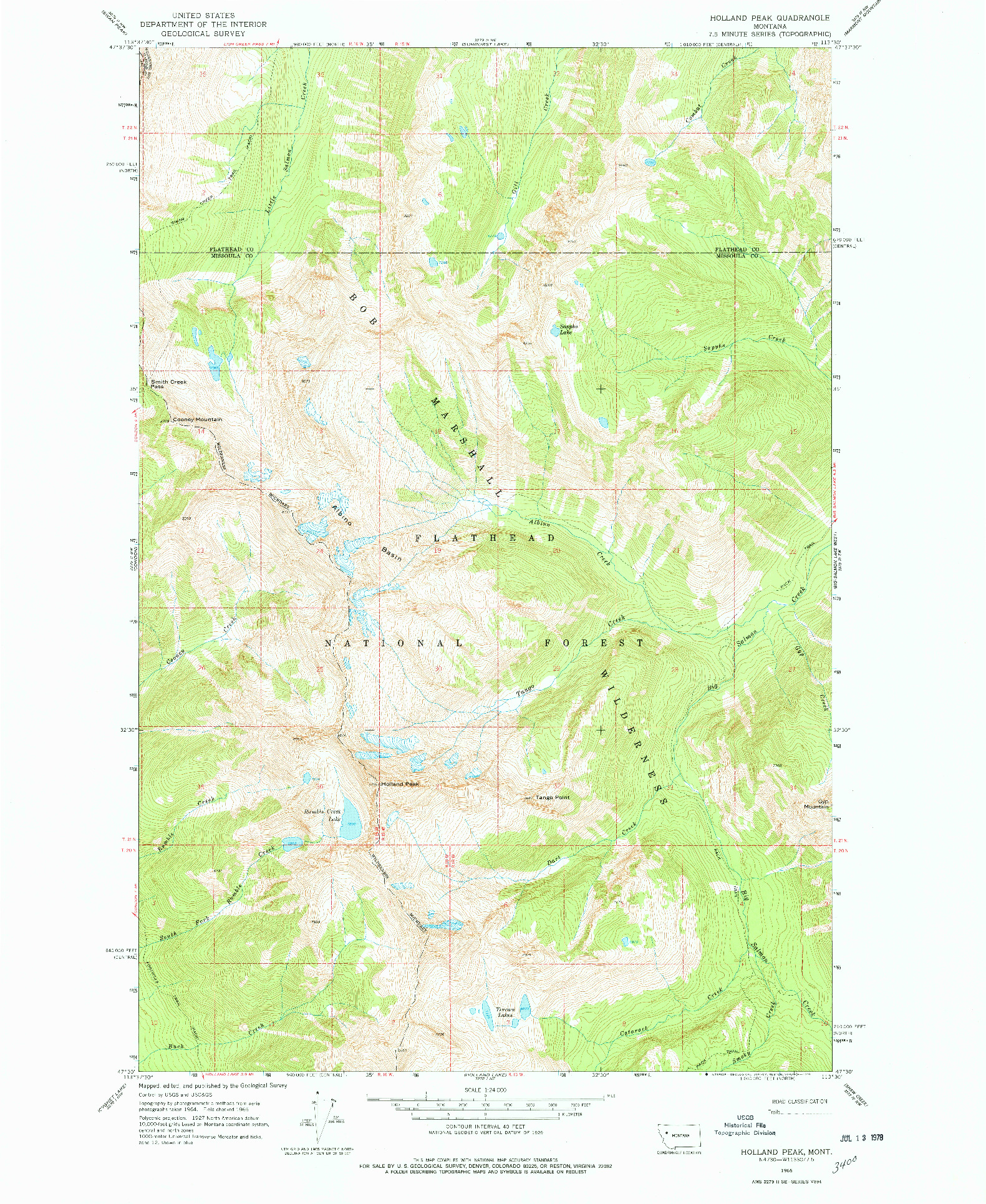 USGS 1:24000-SCALE QUADRANGLE FOR HOLLAND PEAK, MT 1965