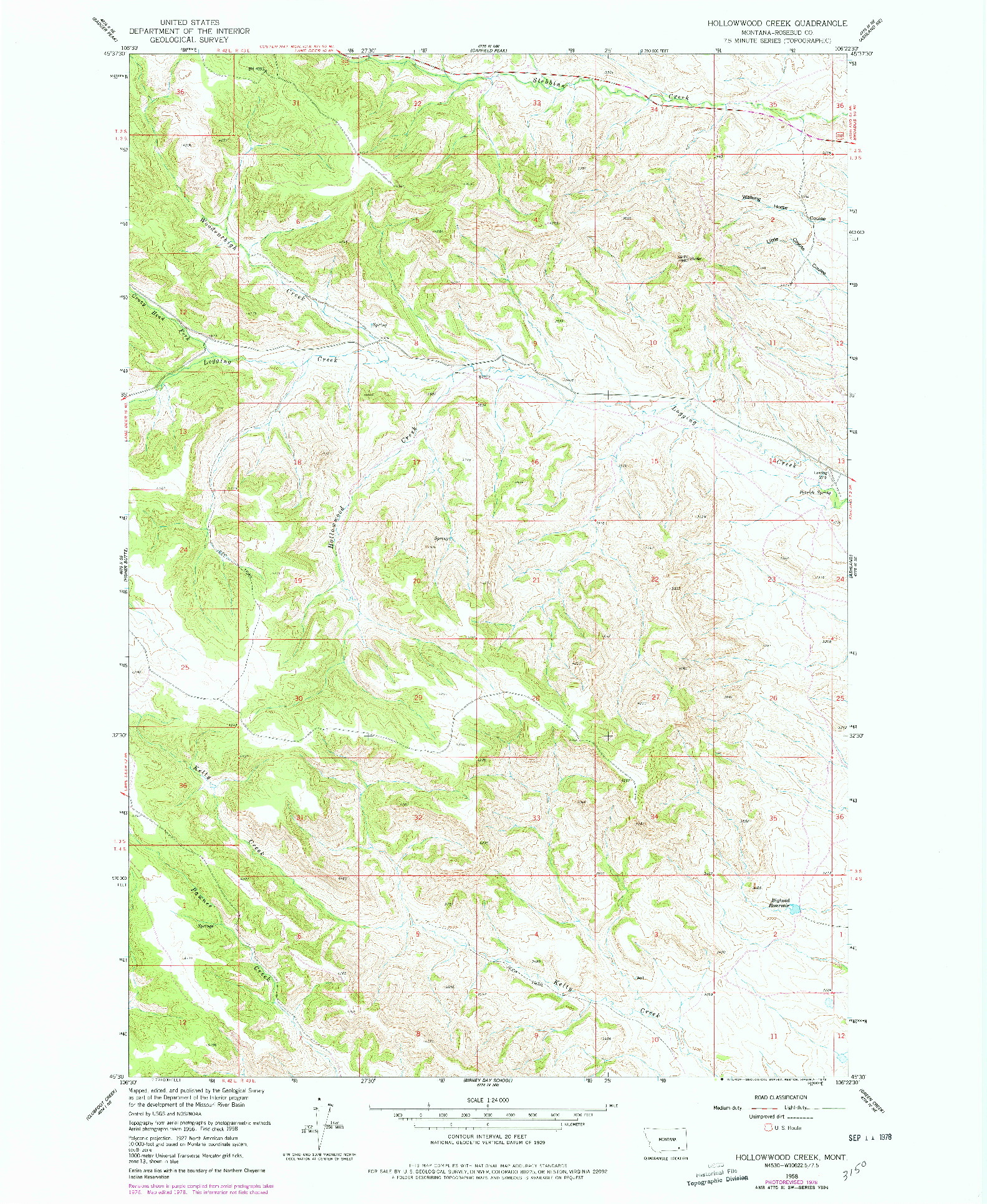 USGS 1:24000-SCALE QUADRANGLE FOR HOLLOWWOOD CREEK, MT 1958