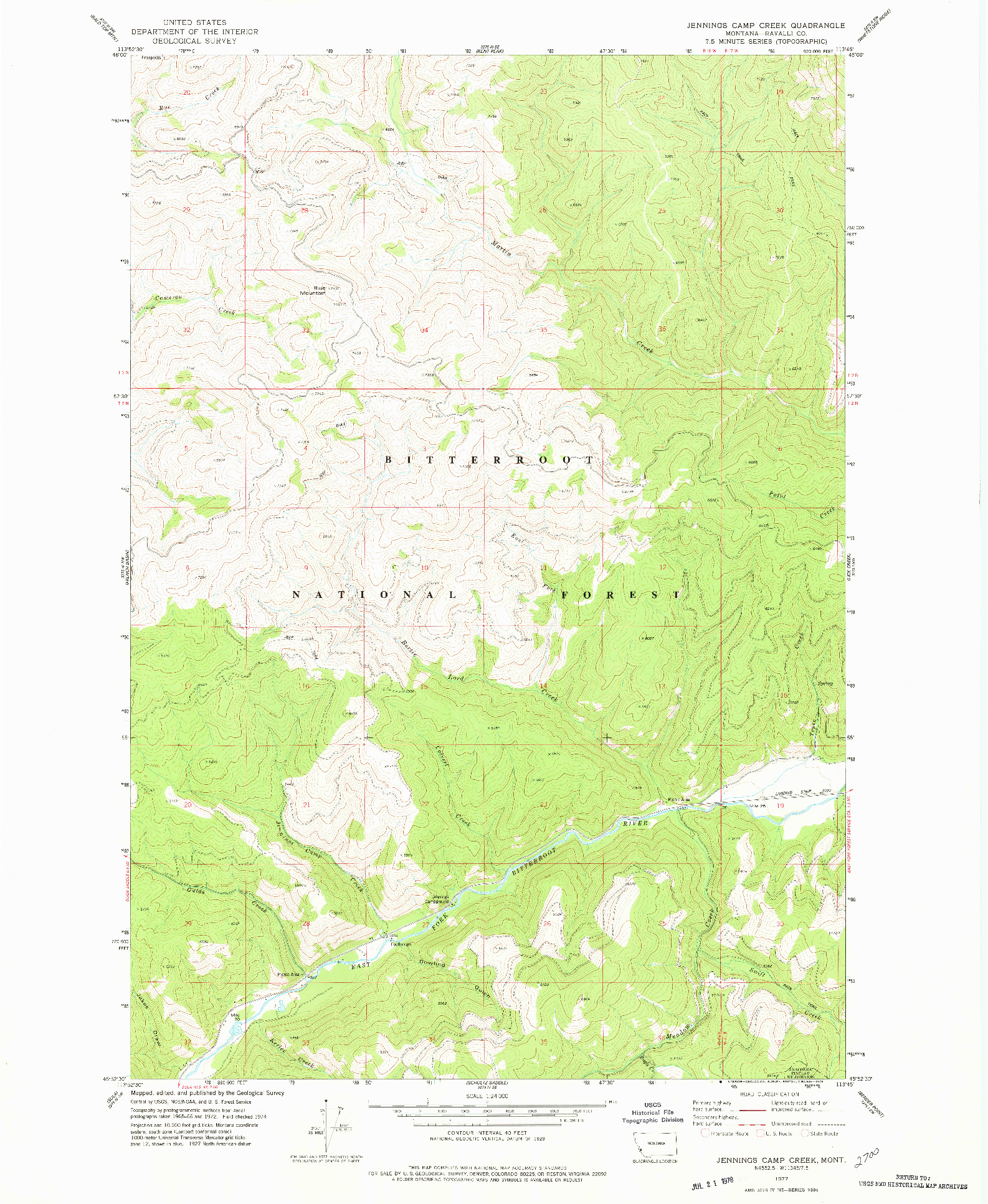 USGS 1:24000-SCALE QUADRANGLE FOR JENNINGS CAMP CREEK, MT 1977