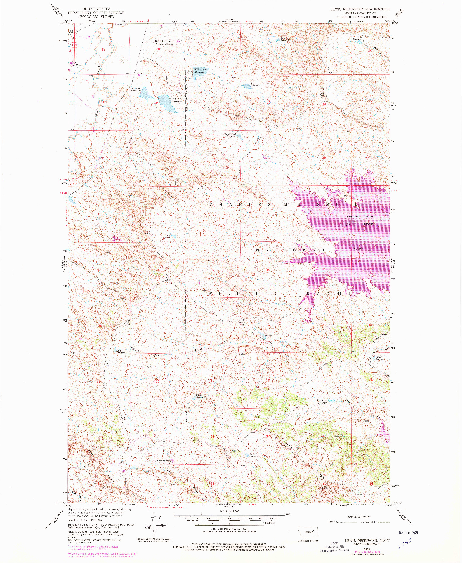 USGS 1:24000-SCALE QUADRANGLE FOR LEWIS RESERVOIR, MT 1958