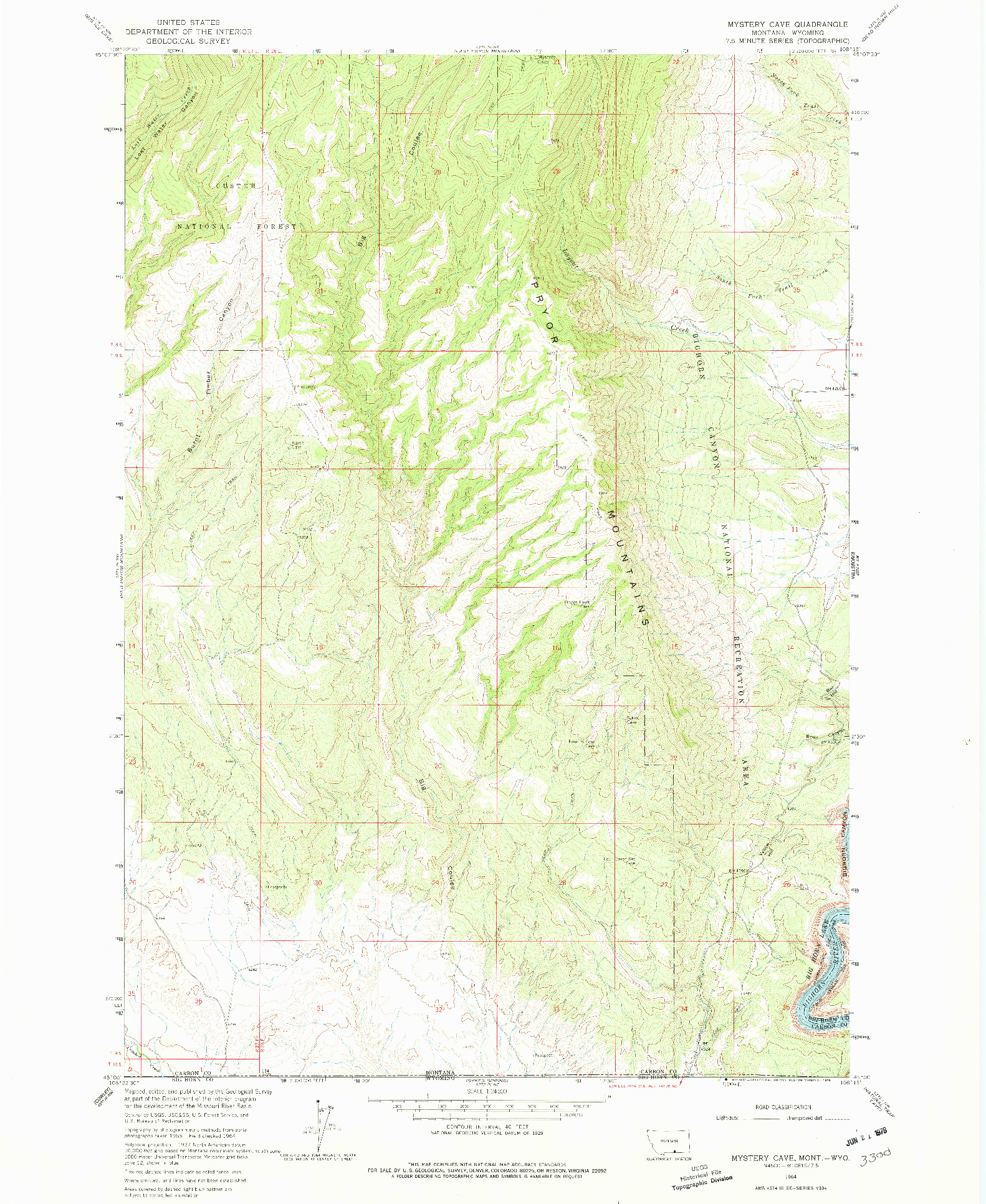 USGS 1:24000-SCALE QUADRANGLE FOR MYSTERY CAVE, MT 1964