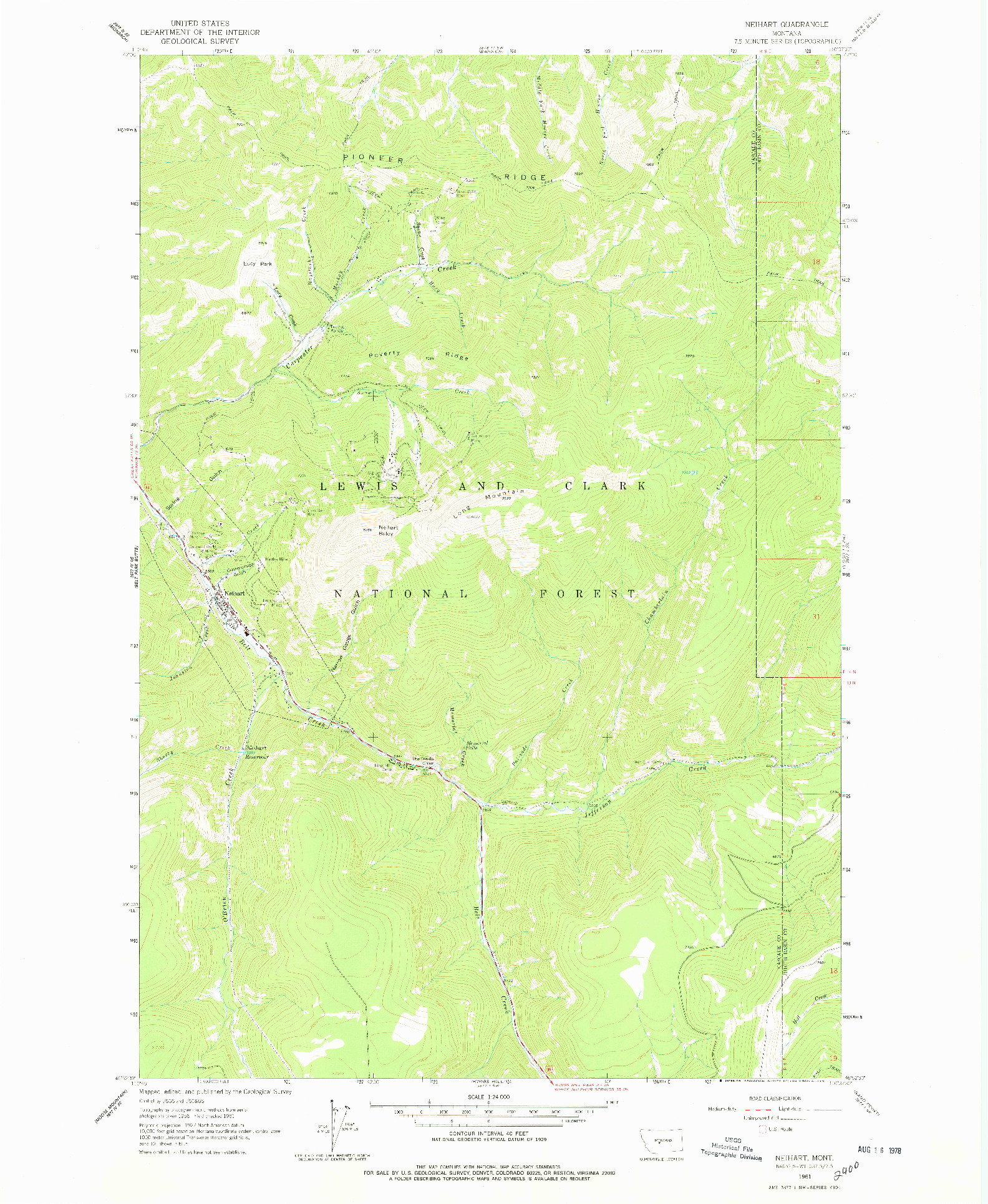 USGS 1:24000-SCALE QUADRANGLE FOR NEIHART, MT 1961