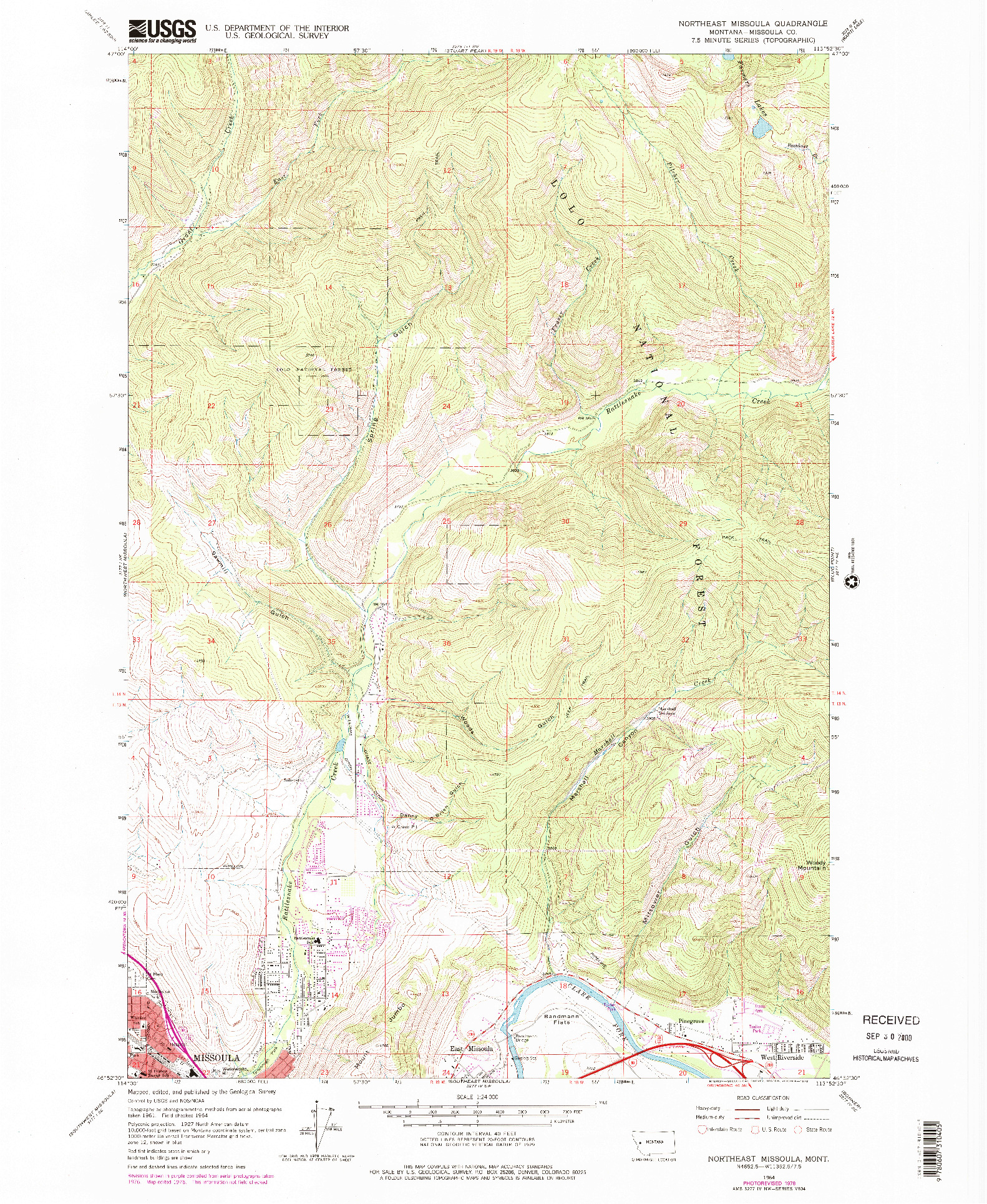 USGS 1:24000-SCALE QUADRANGLE FOR NORTHEAST MISSOULA, MT 1964