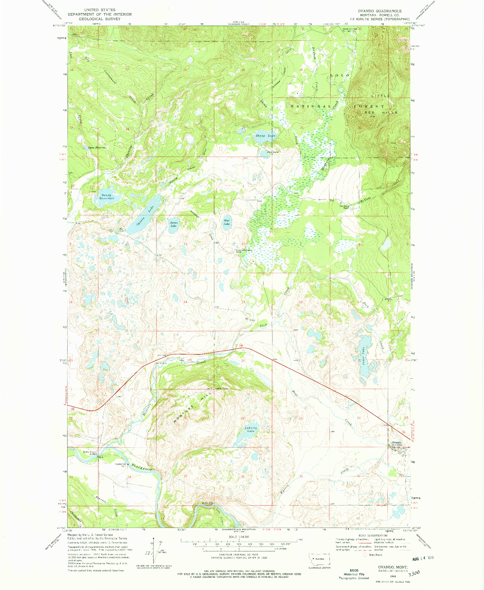 USGS 1:24000-SCALE QUADRANGLE FOR OVANDO, MT 1968