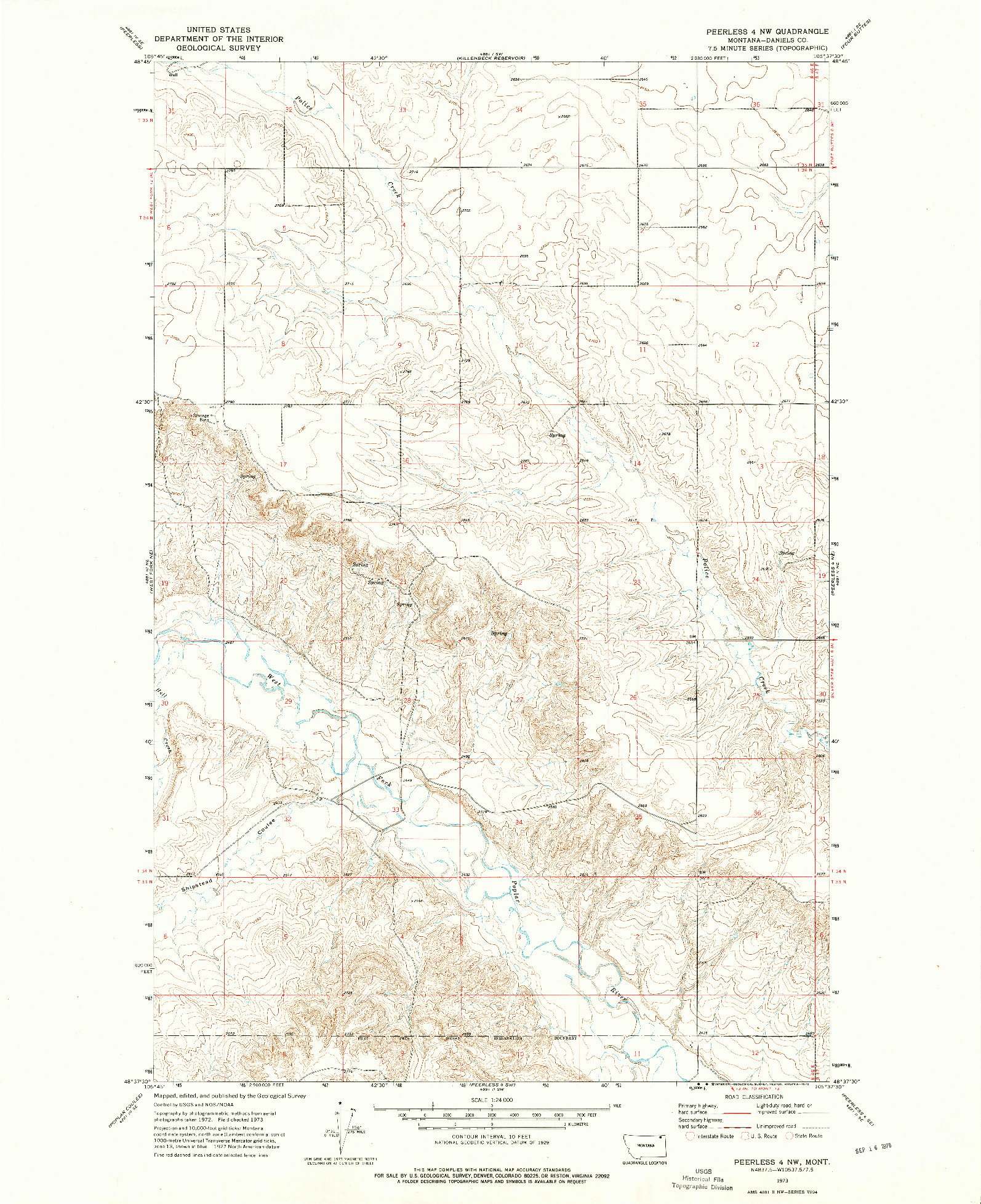 USGS 1:24000-SCALE QUADRANGLE FOR PEERLESS 4 NW, MT 1973