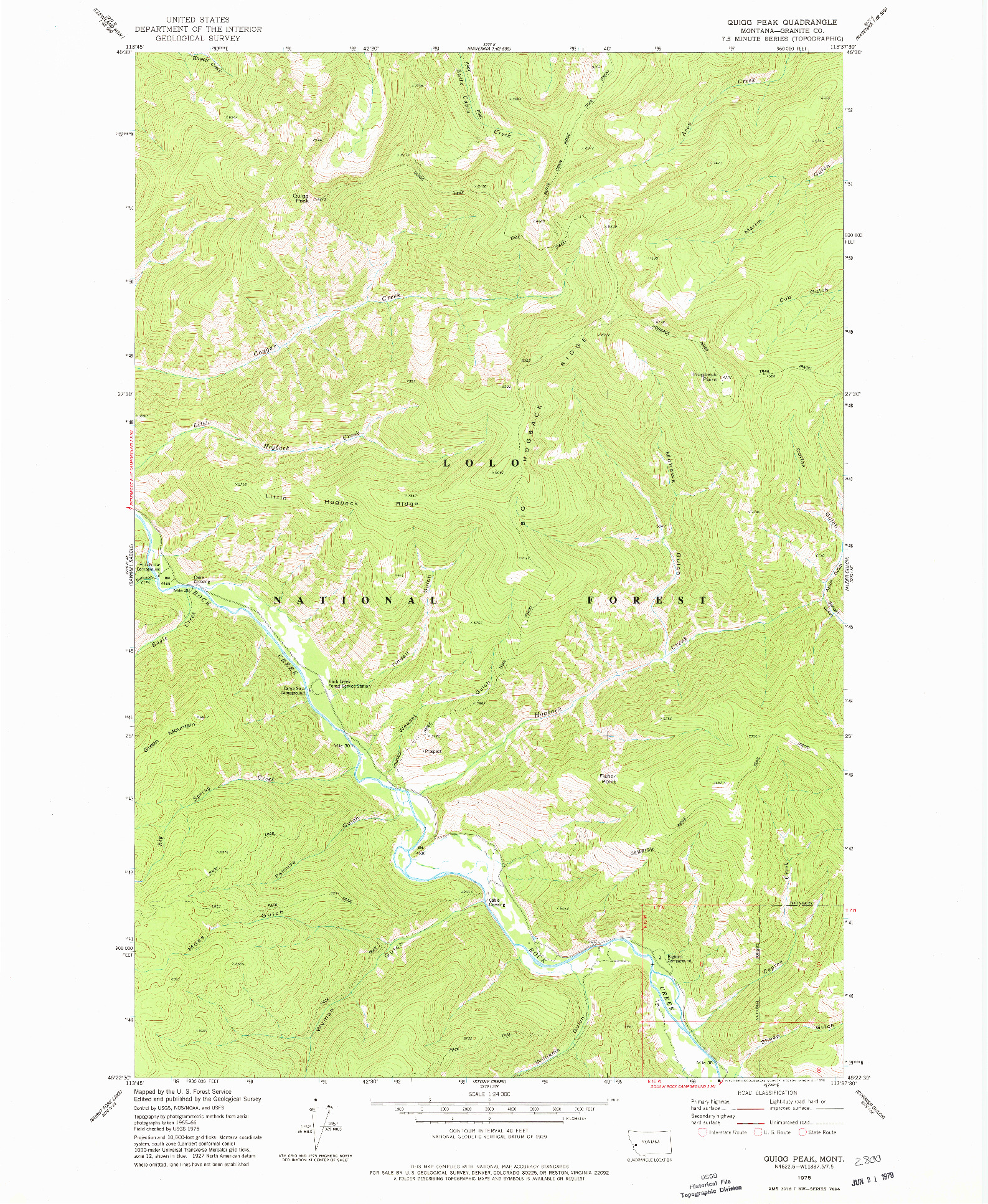 USGS 1:24000-SCALE QUADRANGLE FOR QUIGG PEAK, MT 1975
